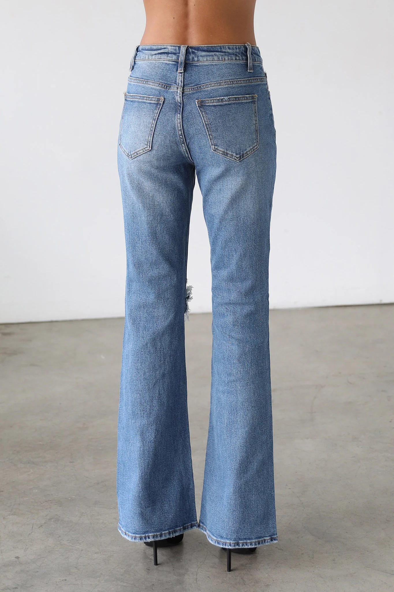DOGMA High Rise Flare Leg Denim Jeans Medium Wash - Image 4