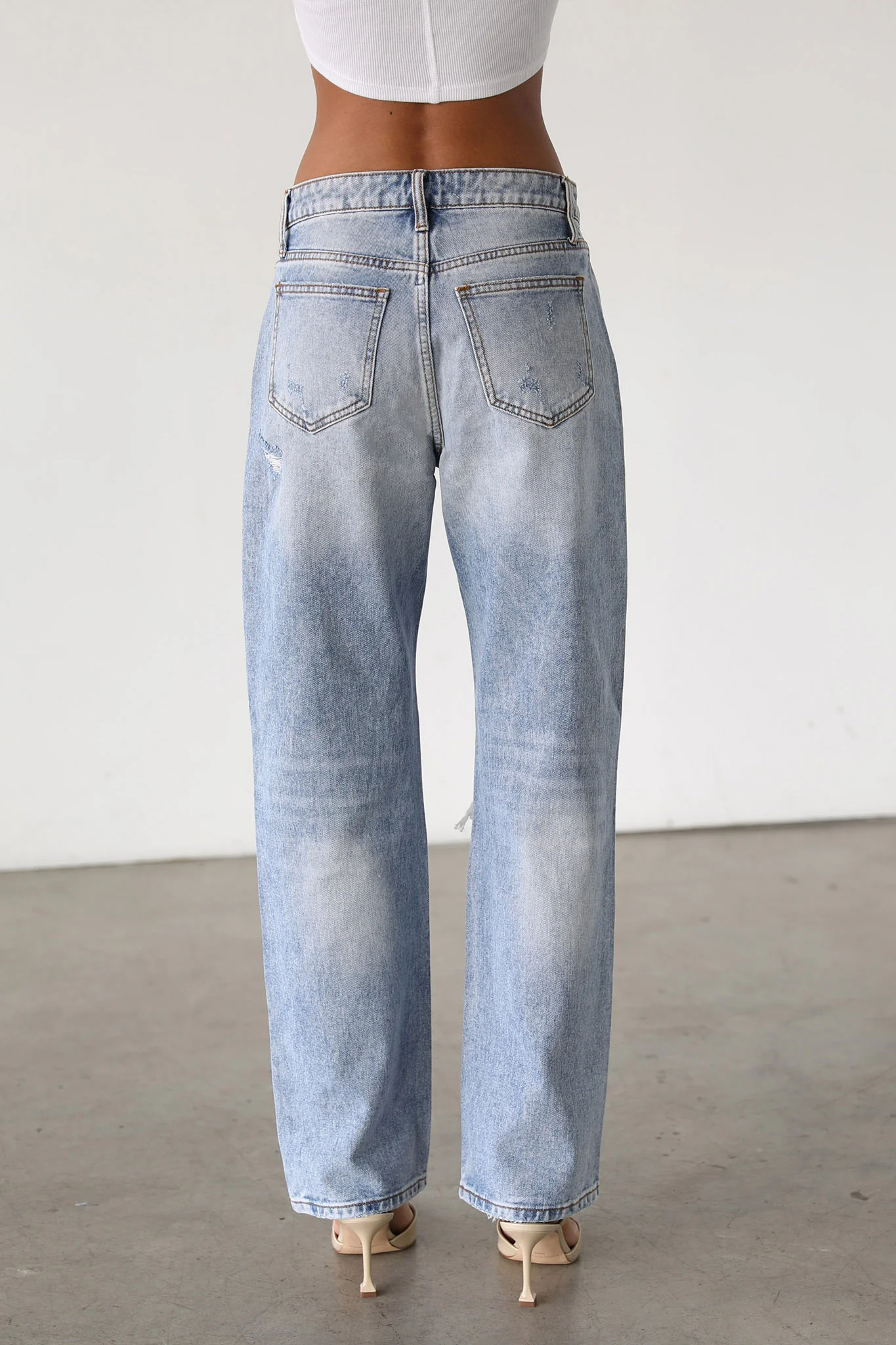 DOGMA High Rise Straight Leg Denim Jeans Distressed Light Wash - Image 7