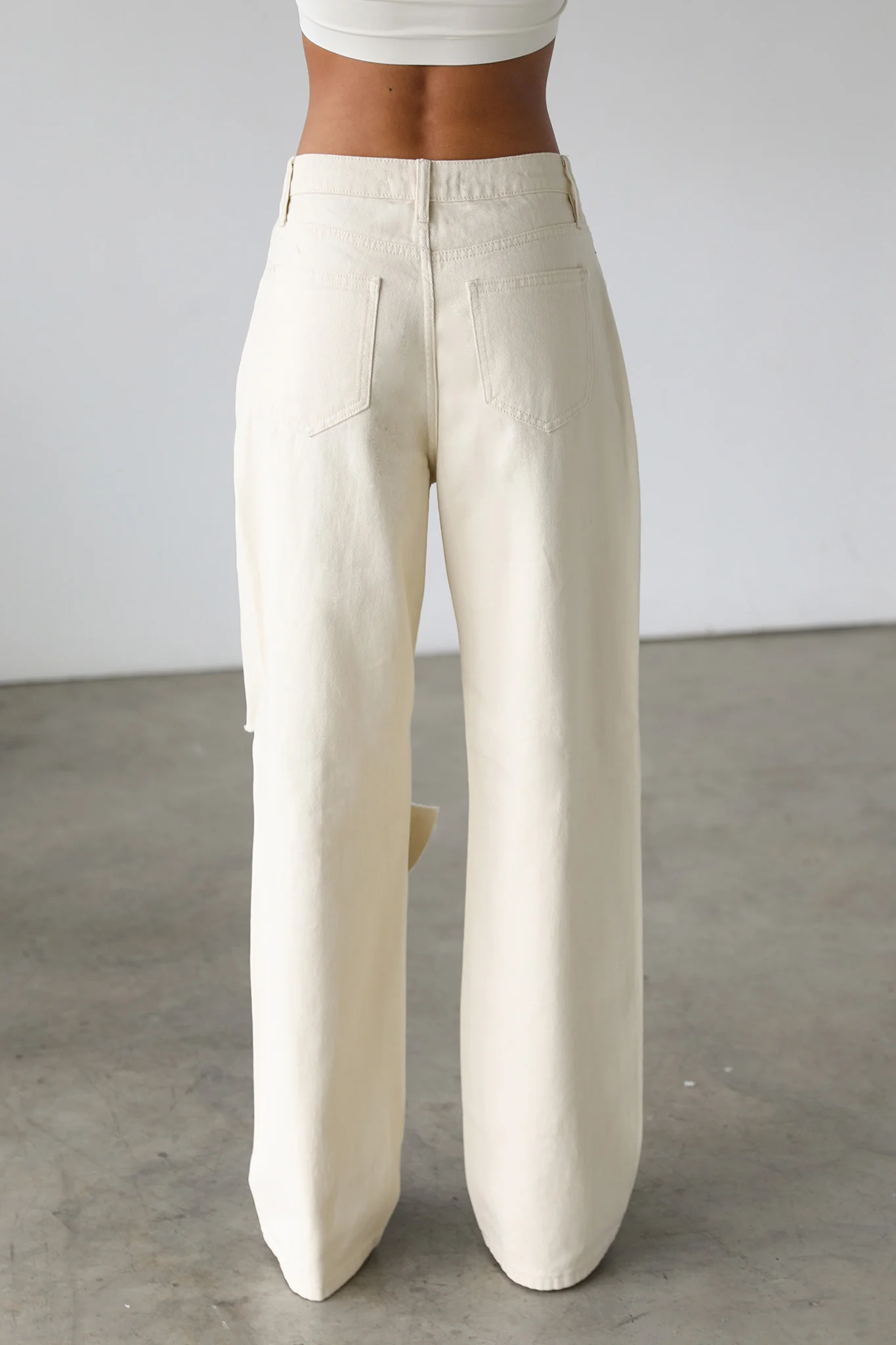 DOGMA Straight Wide Leg Skater Denim Jeans Cream - Image 7