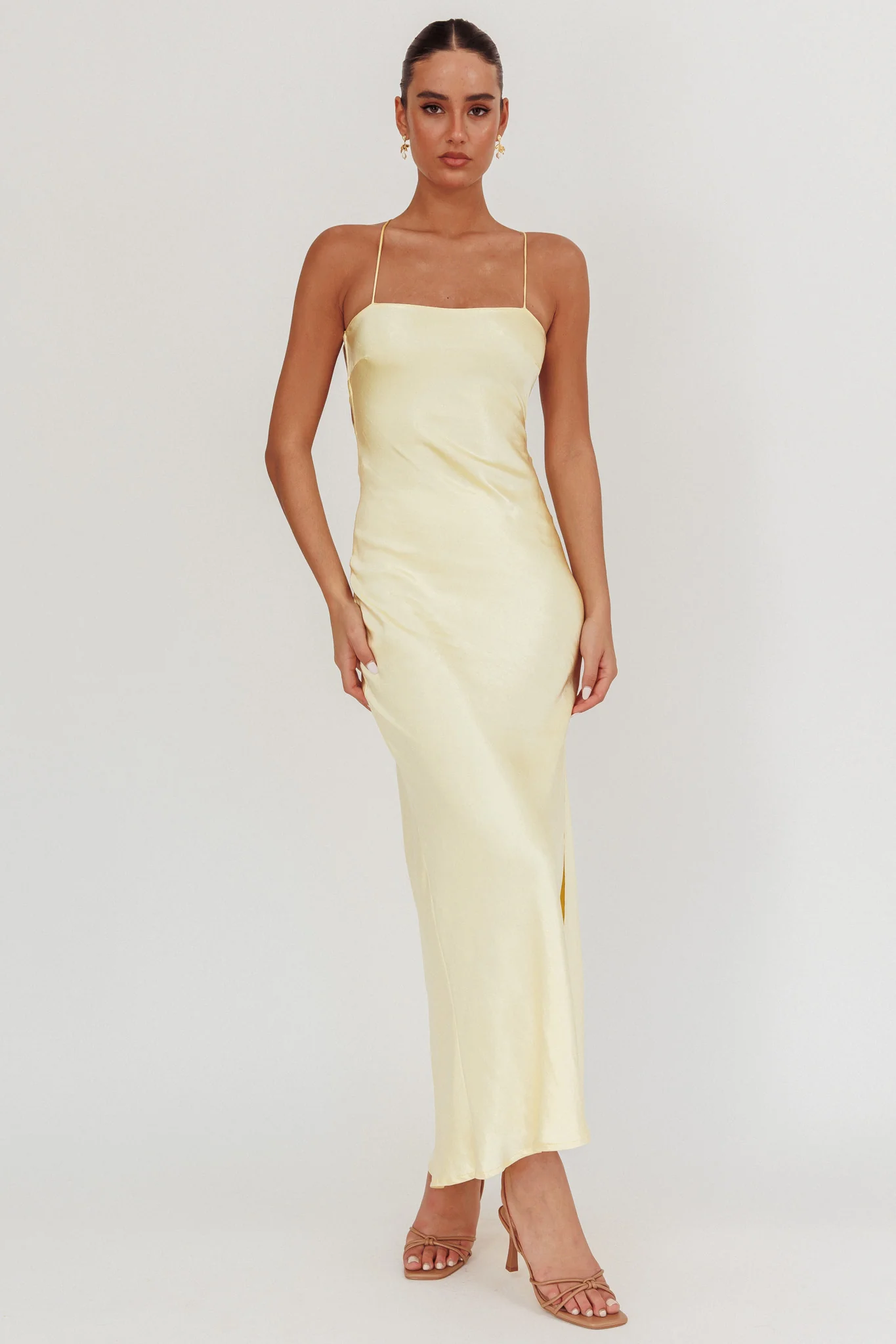 Dolce Life Backless Satin Maxi Dress Butter - Image 3
