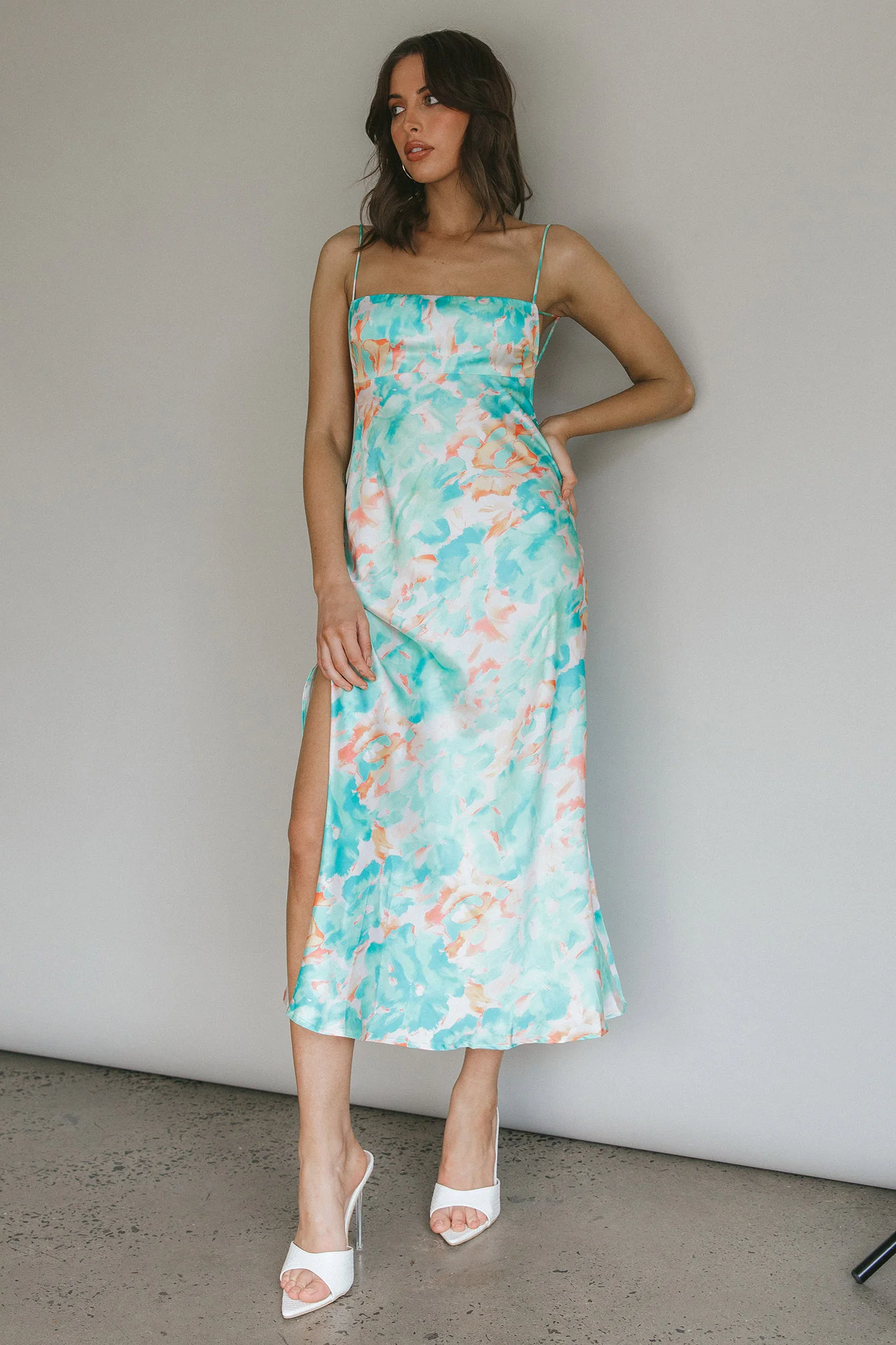 Dolce Life Low Back Midi Dress Floral Green - Image 7