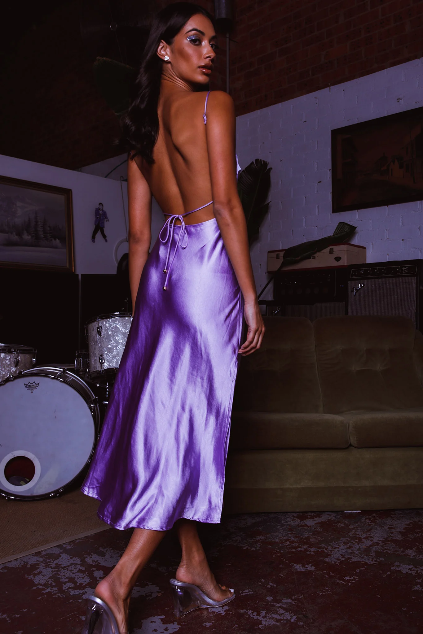 Dolce Life Low Back Midi Dress Lilac - Image 2