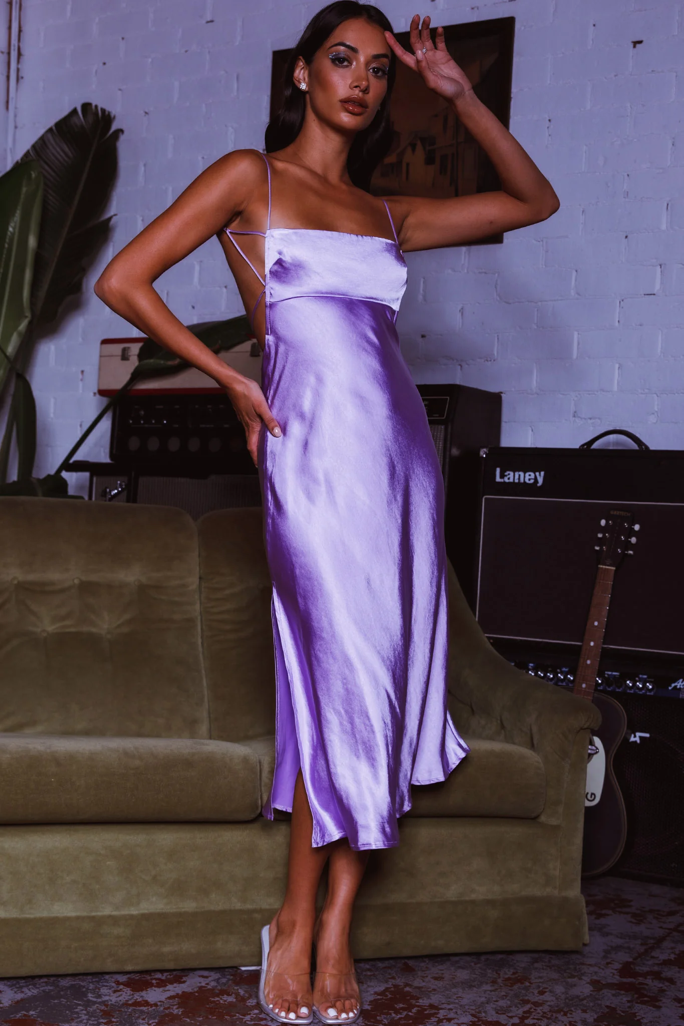 Dolce Life Low Back Midi Dress Lilac - Image 5