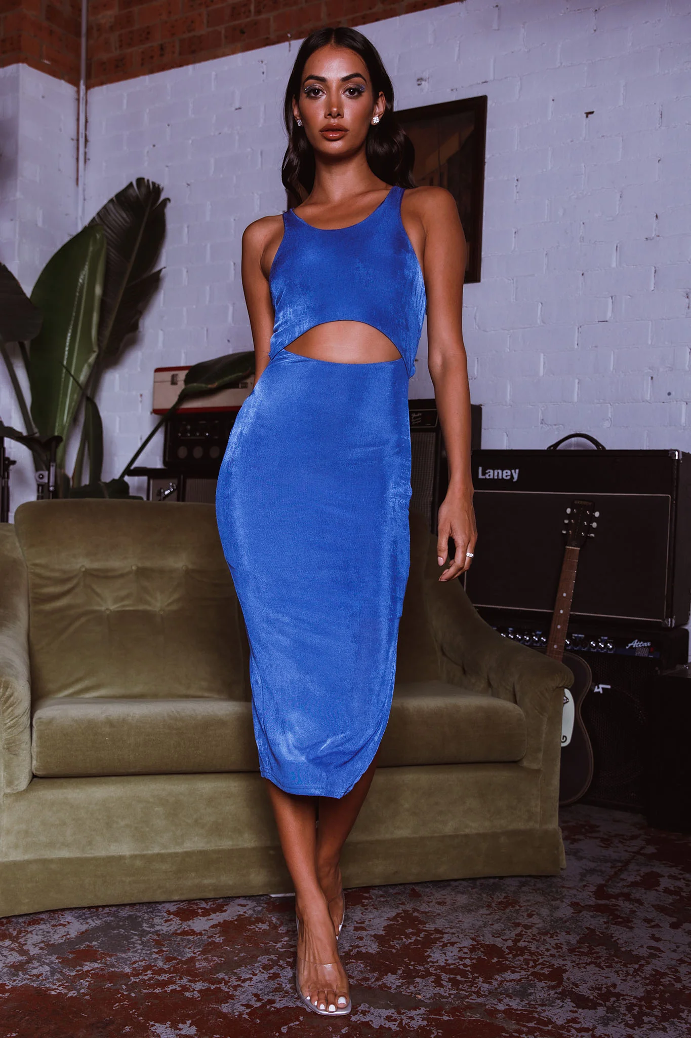 Dominique Cut-Out Twist Midi Dress Blue - Image 3