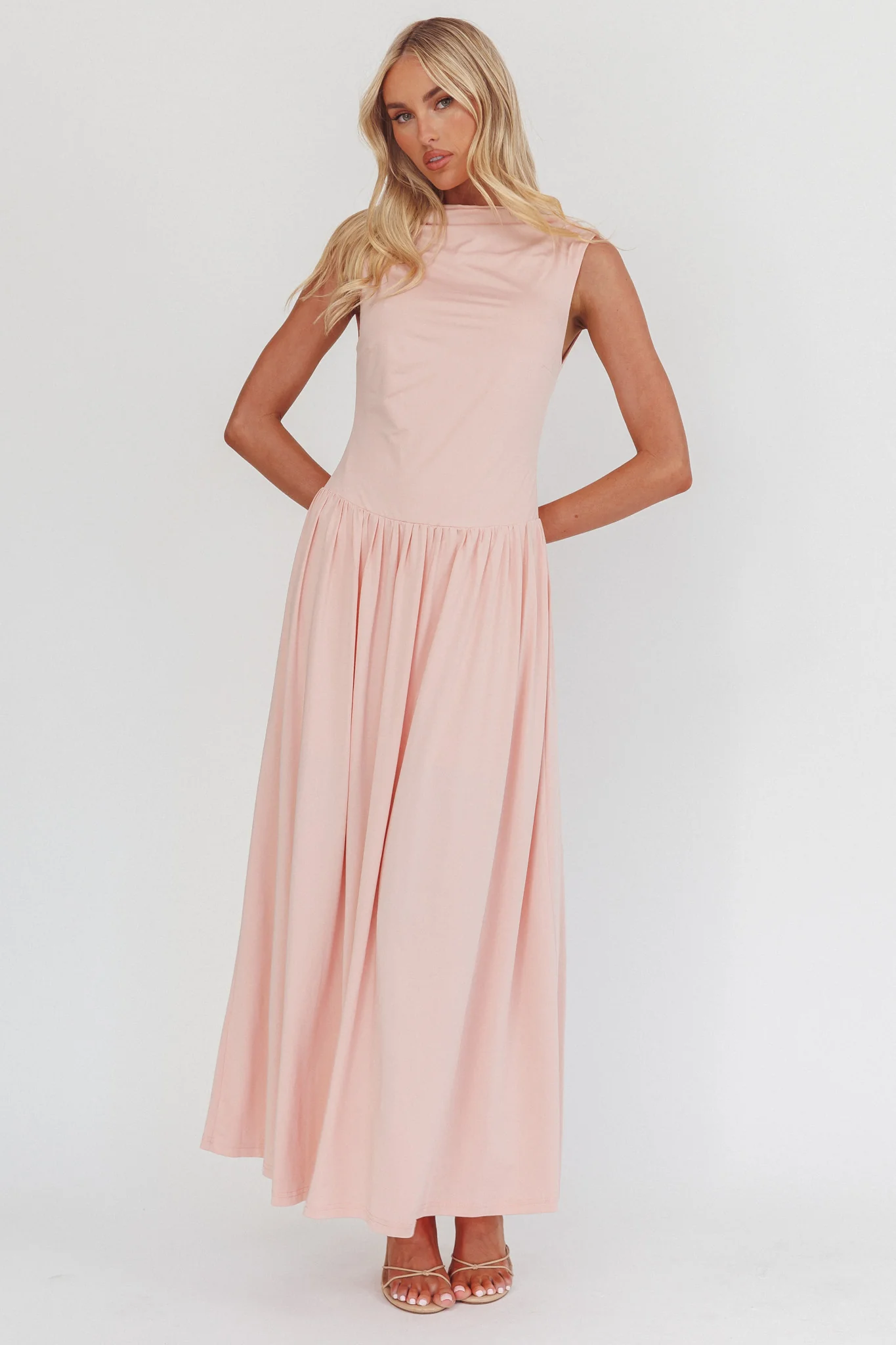 Dorothea High Cowl Open Back Maxi Dress Dusty Pink - Image 5