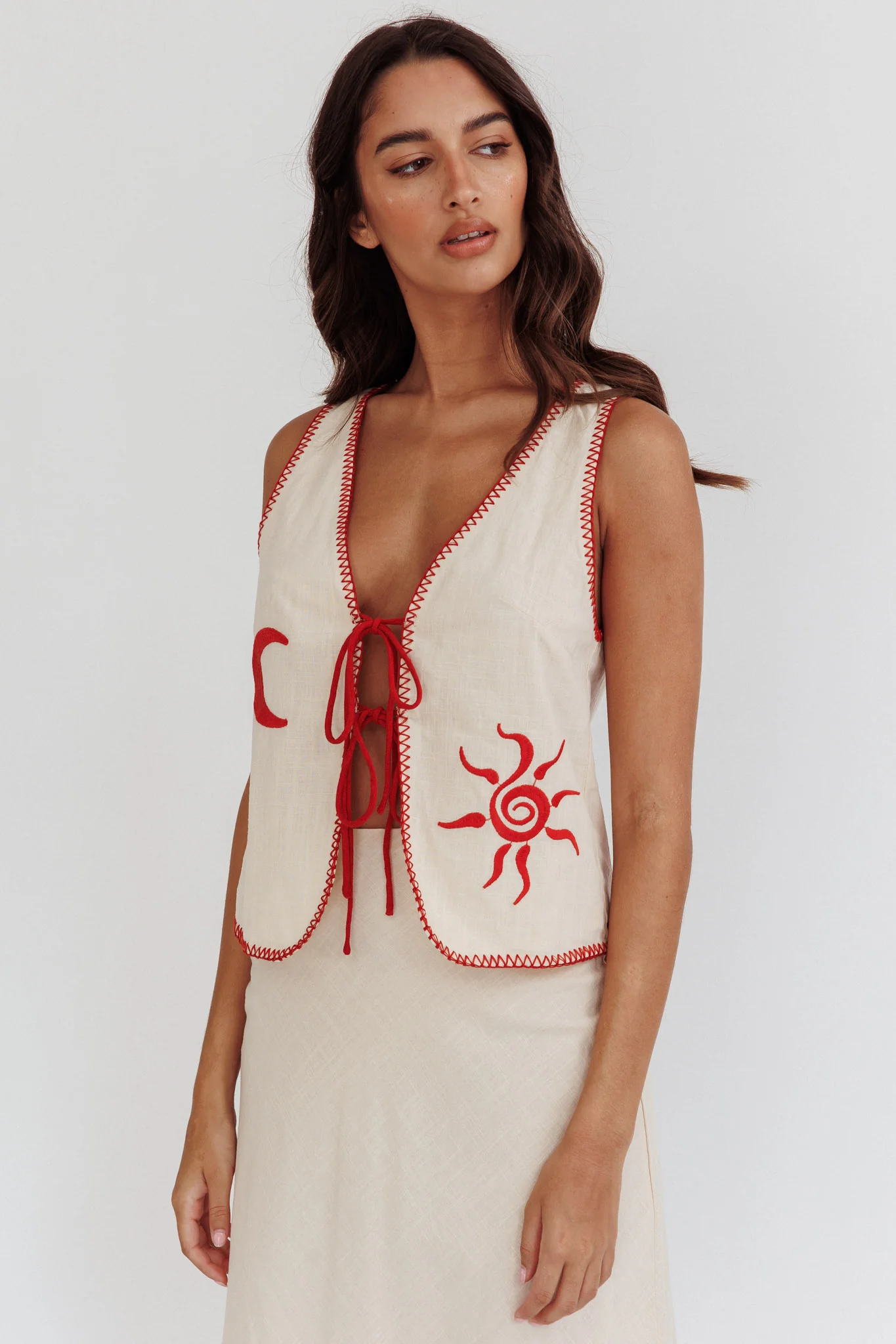 Dose Of Sunshine Blanket Stitch Vest Top Beige - Image 5