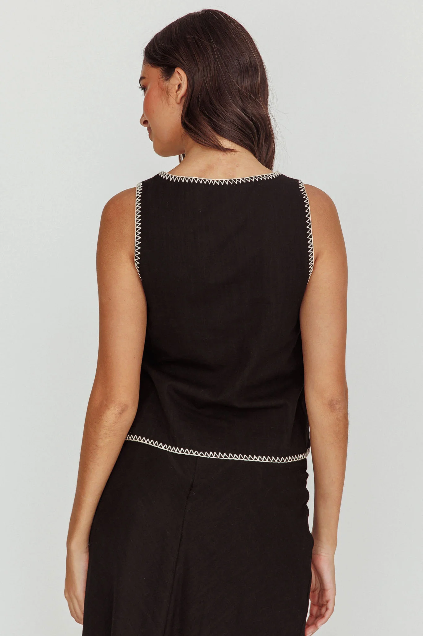 Dose Of Sunshine Blanket Stitch Vest Top Black - Image 2