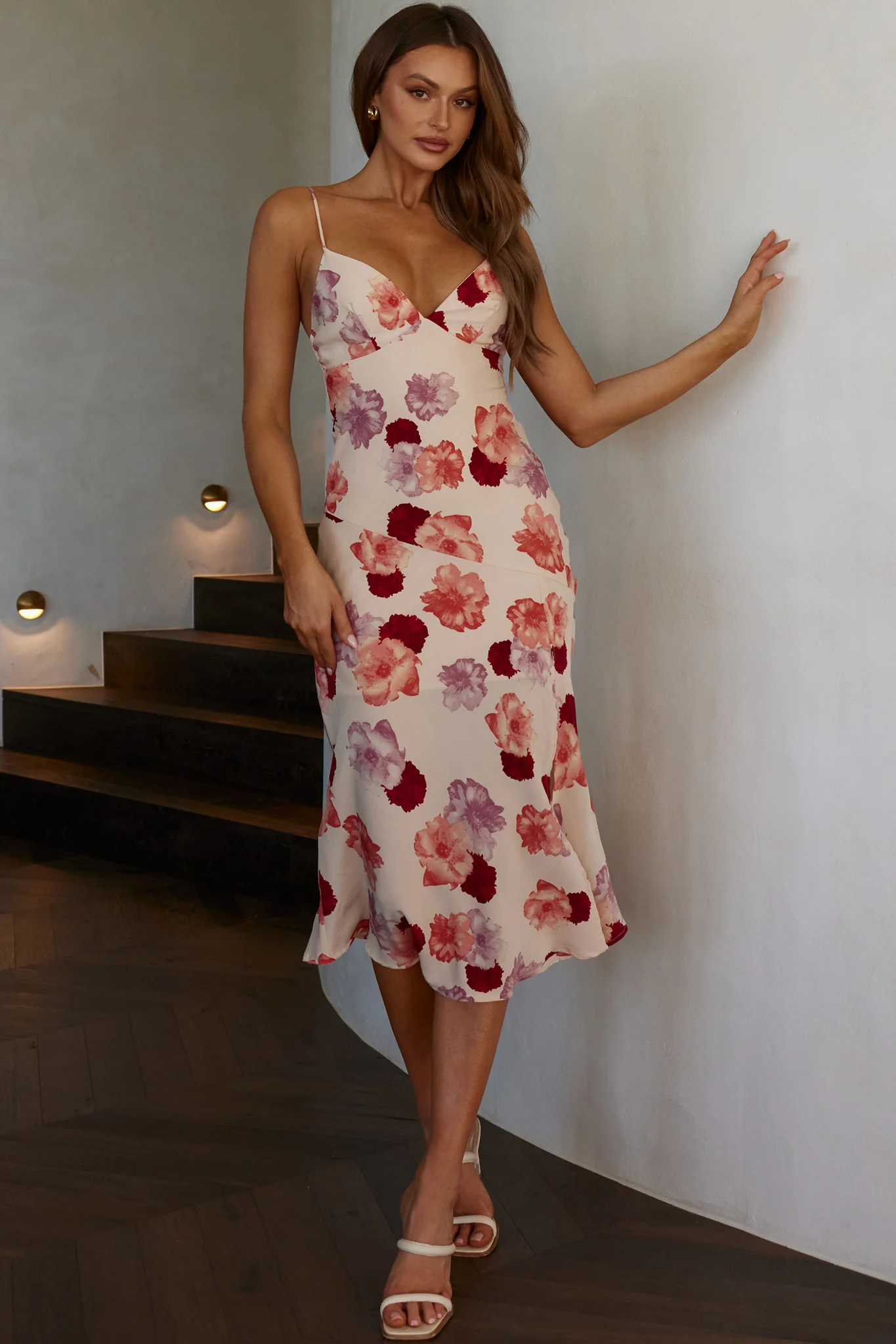 Downtown Cami Strap Front Split Midi Dress Flower Rose - Image 6