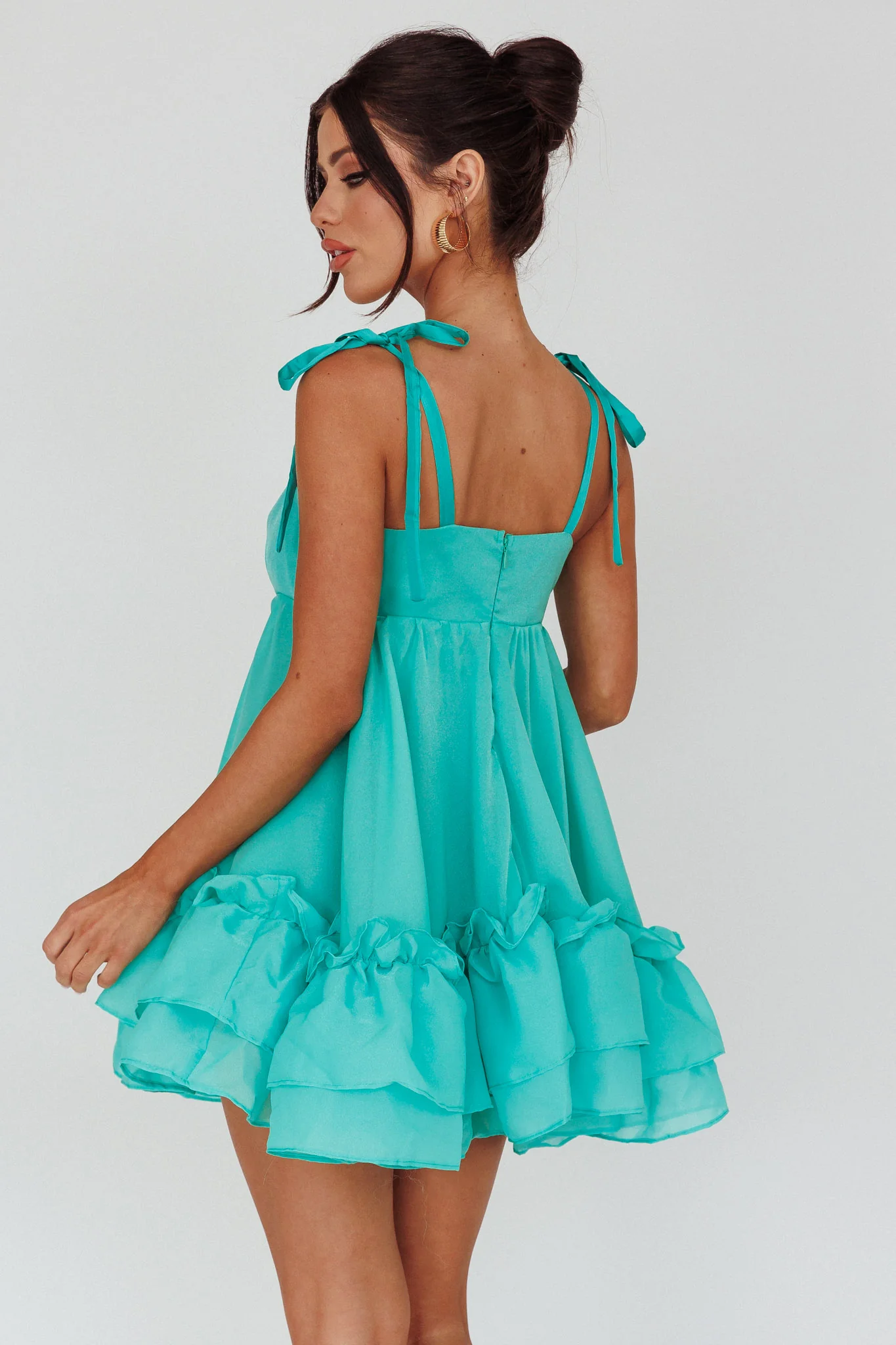 Dream Chaser Frill Hem Babydoll Dress Green - Image 3