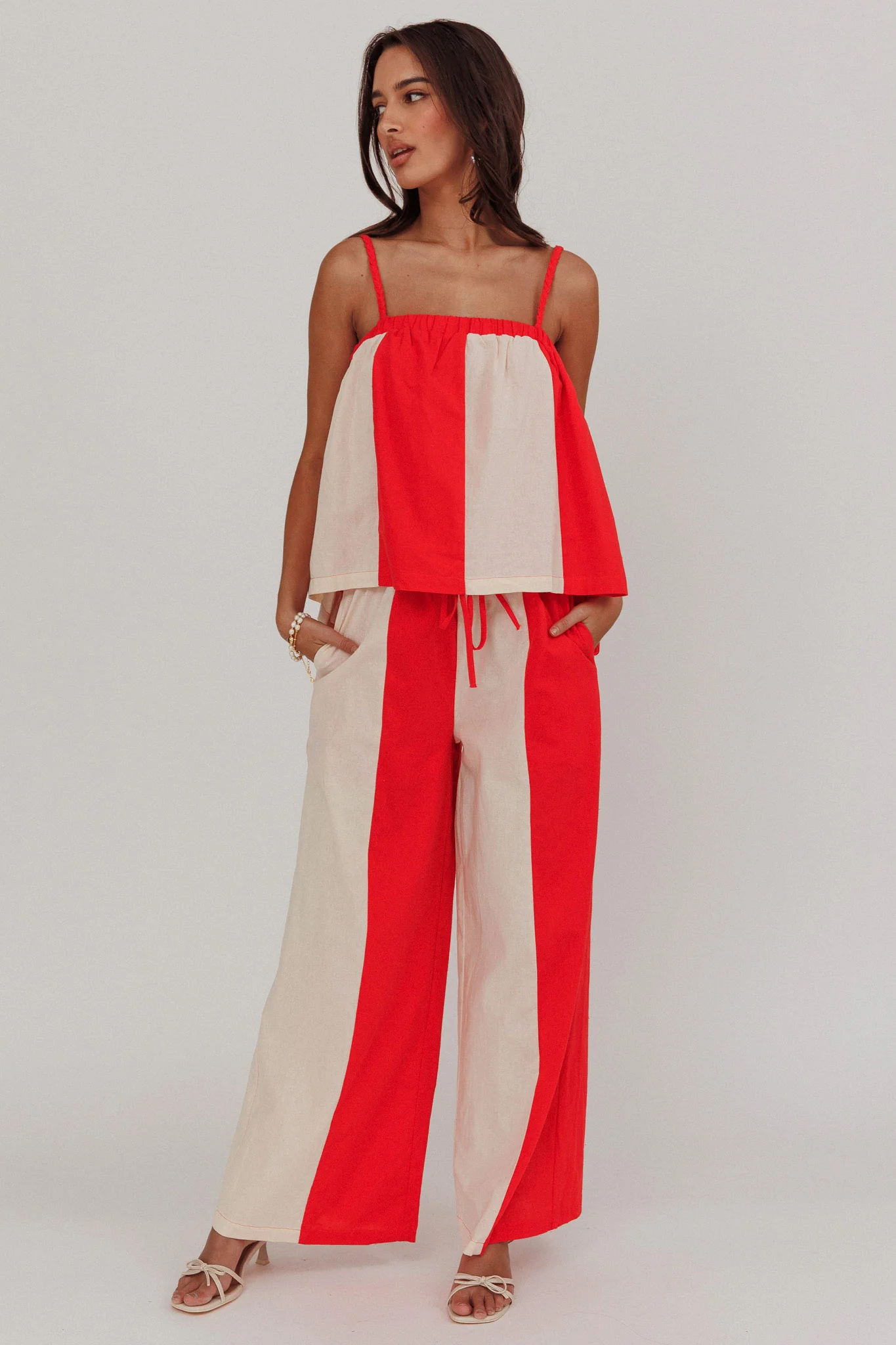 Dream Girl Contrast Wide Leg Pant Tomato Red - Image 4
