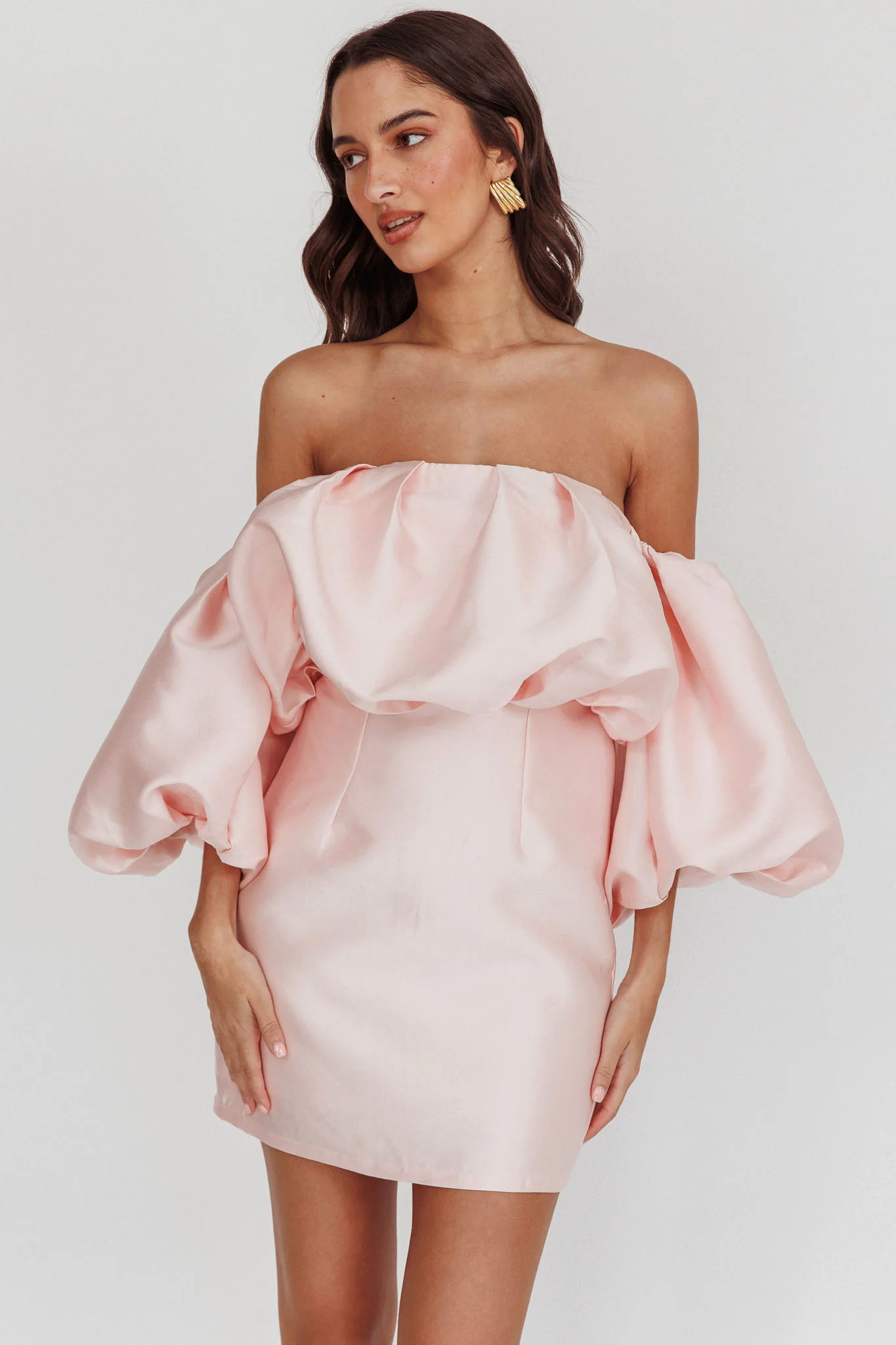 Dream Time Puffed Neckline Mini Dress Blush - Image 4
