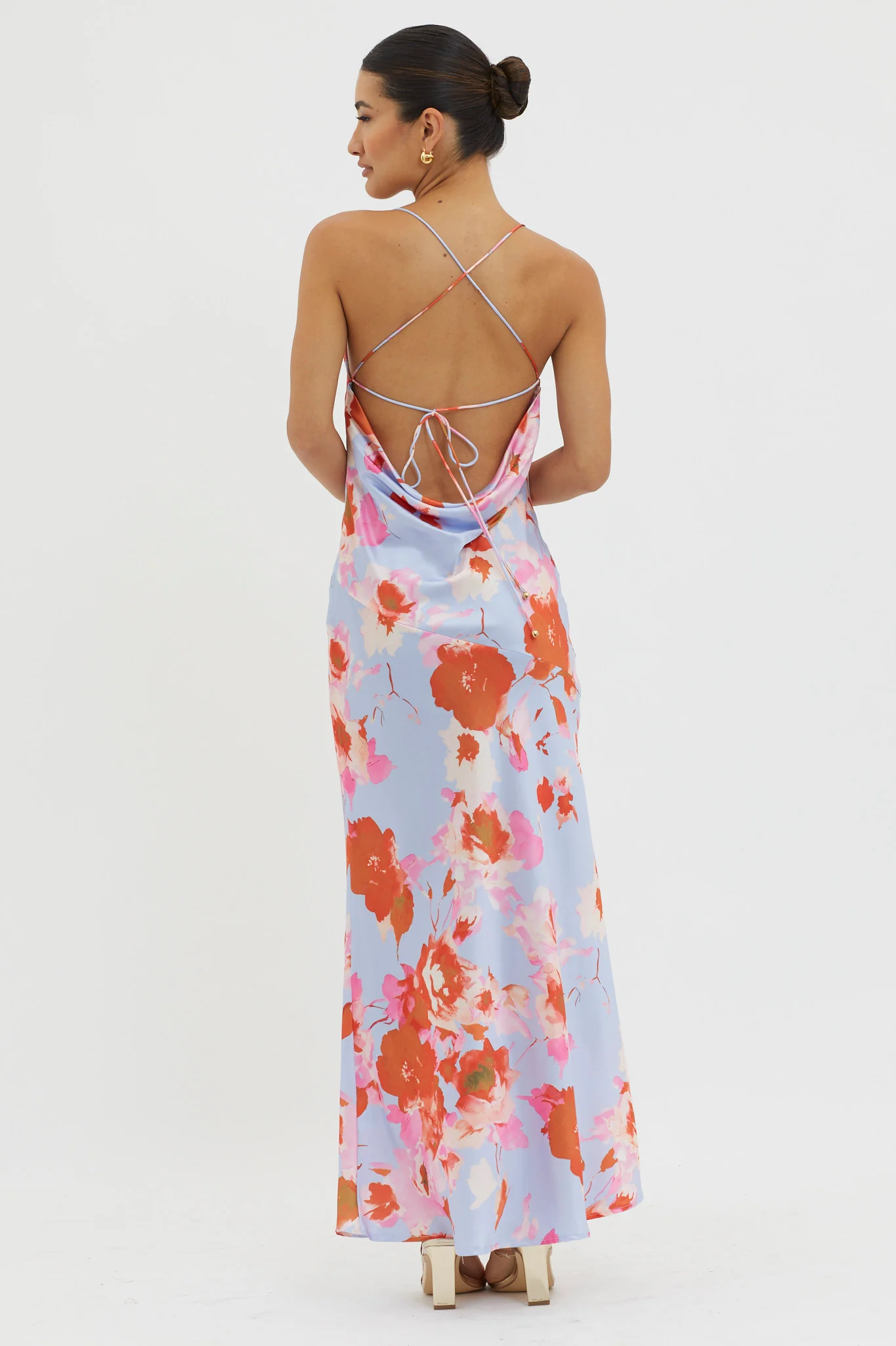 Dream Walk Cowl Back Tied Dress Print Pink - Image 2