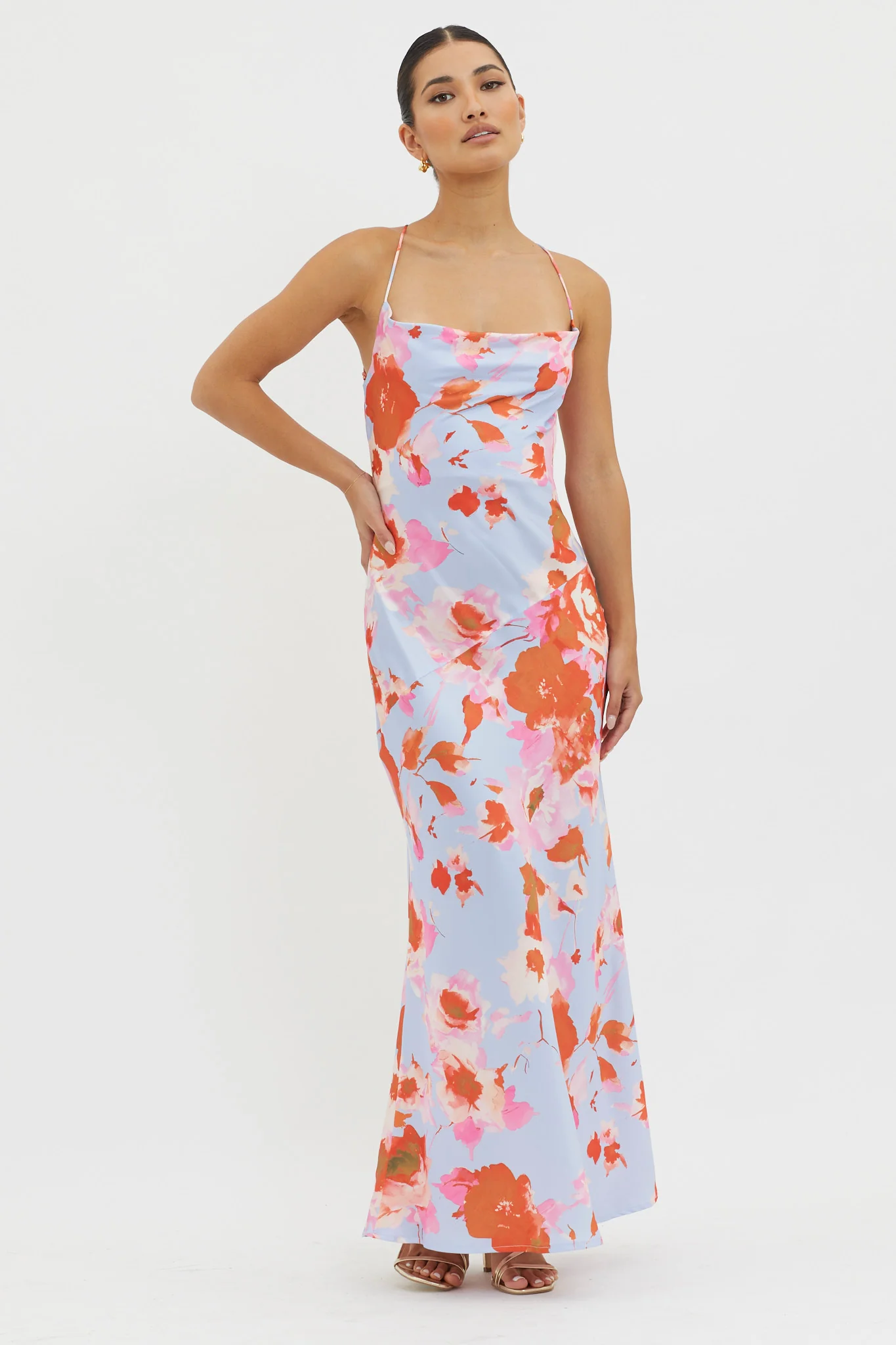 Dream Walk Cowl Back Tied Dress Print Pink - Image 3