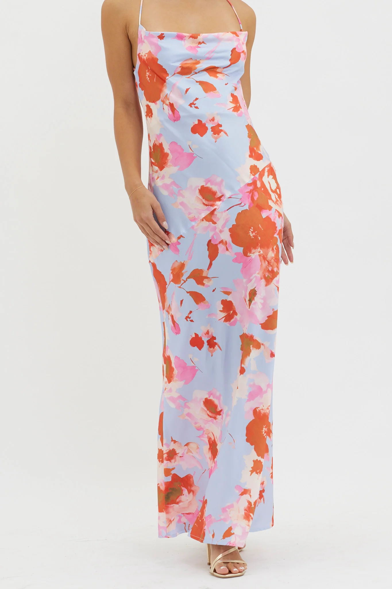 Dream Walk Cowl Back Tied Dress Print Pink - Image 4