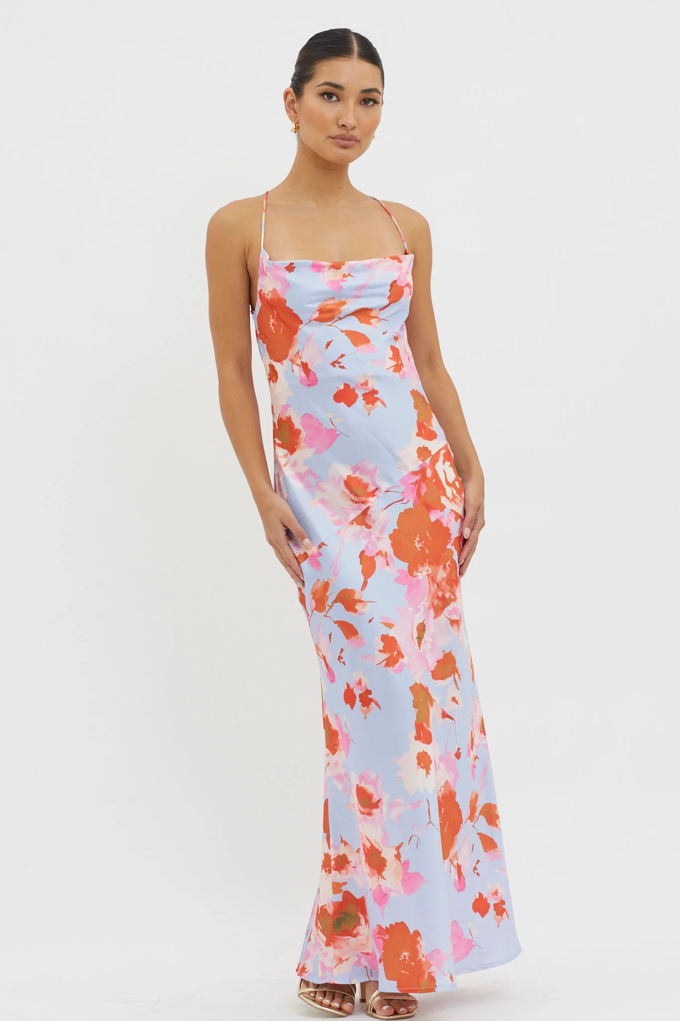 Dream Walk Cowl Back Tied Dress Print Pink - Image 5