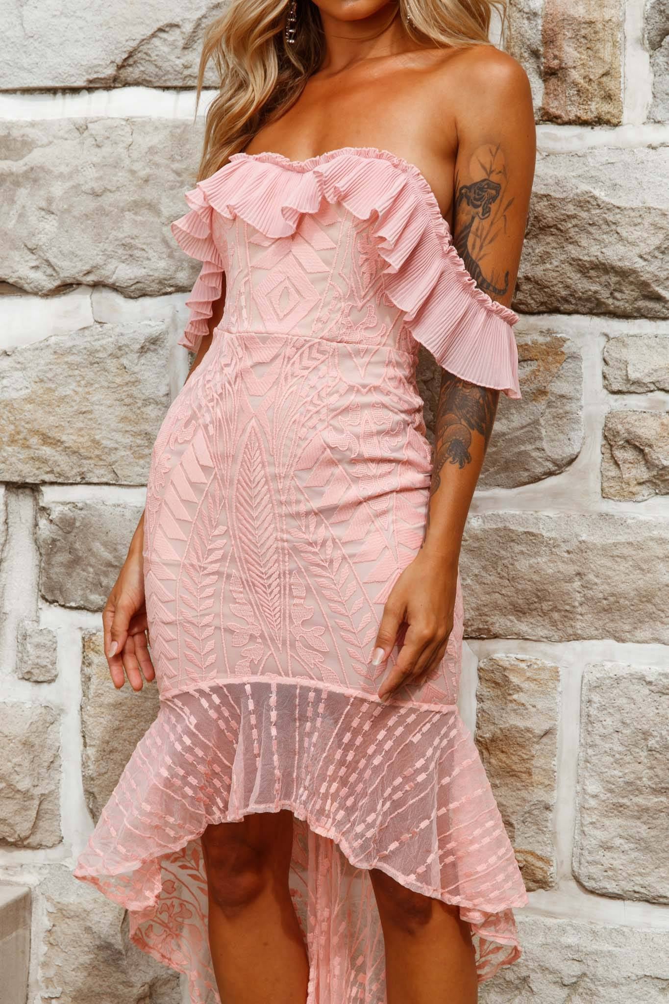 Dreamy Off-Shoulder High-Low Hem Dress Blush - Image 4