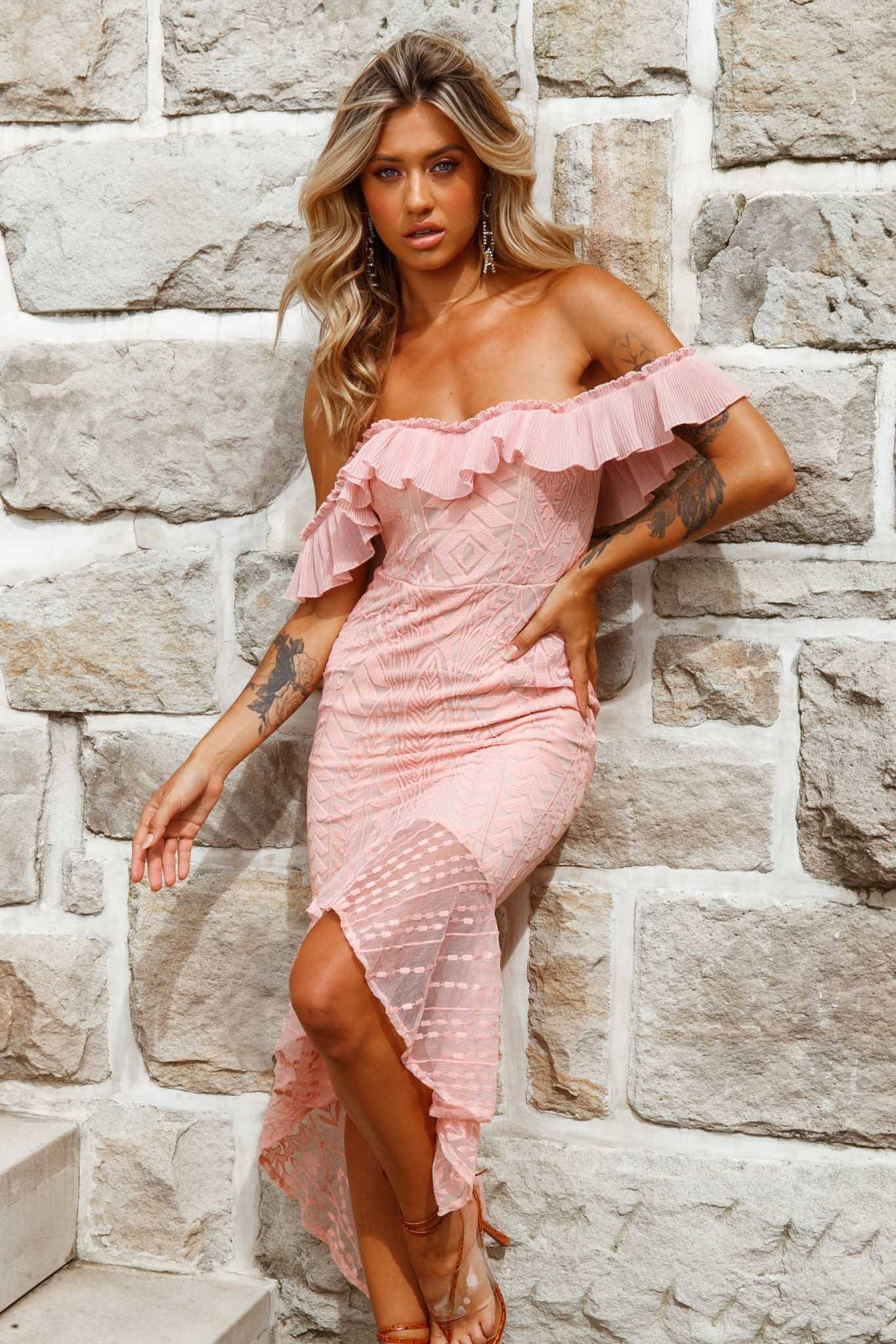 Dreamy Off-Shoulder High-Low Hem Dress Blush - Image 6