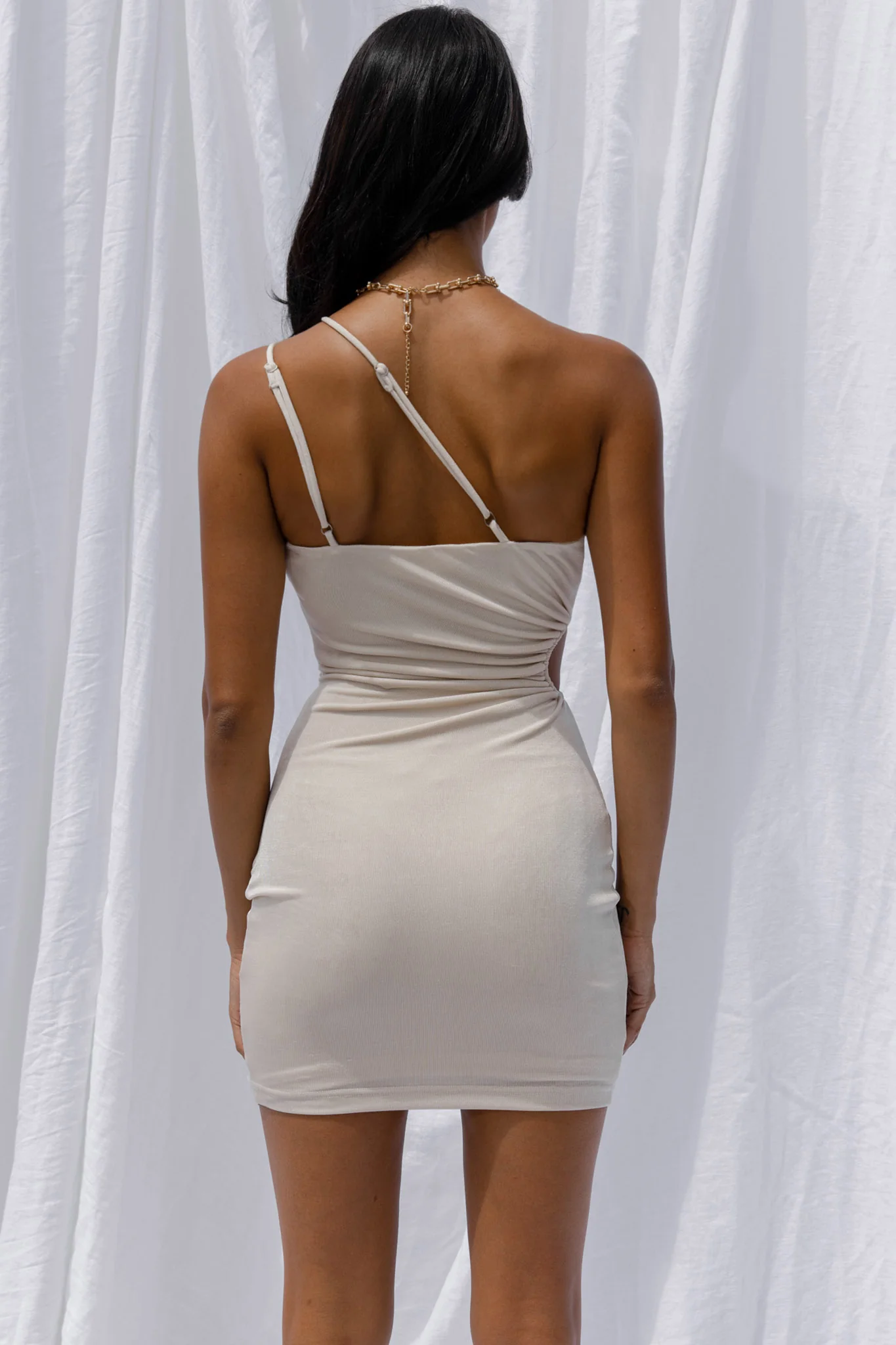 Dress Code One-Shoulder Keyhole Feature Mini Dress Oatmeal - Image 6