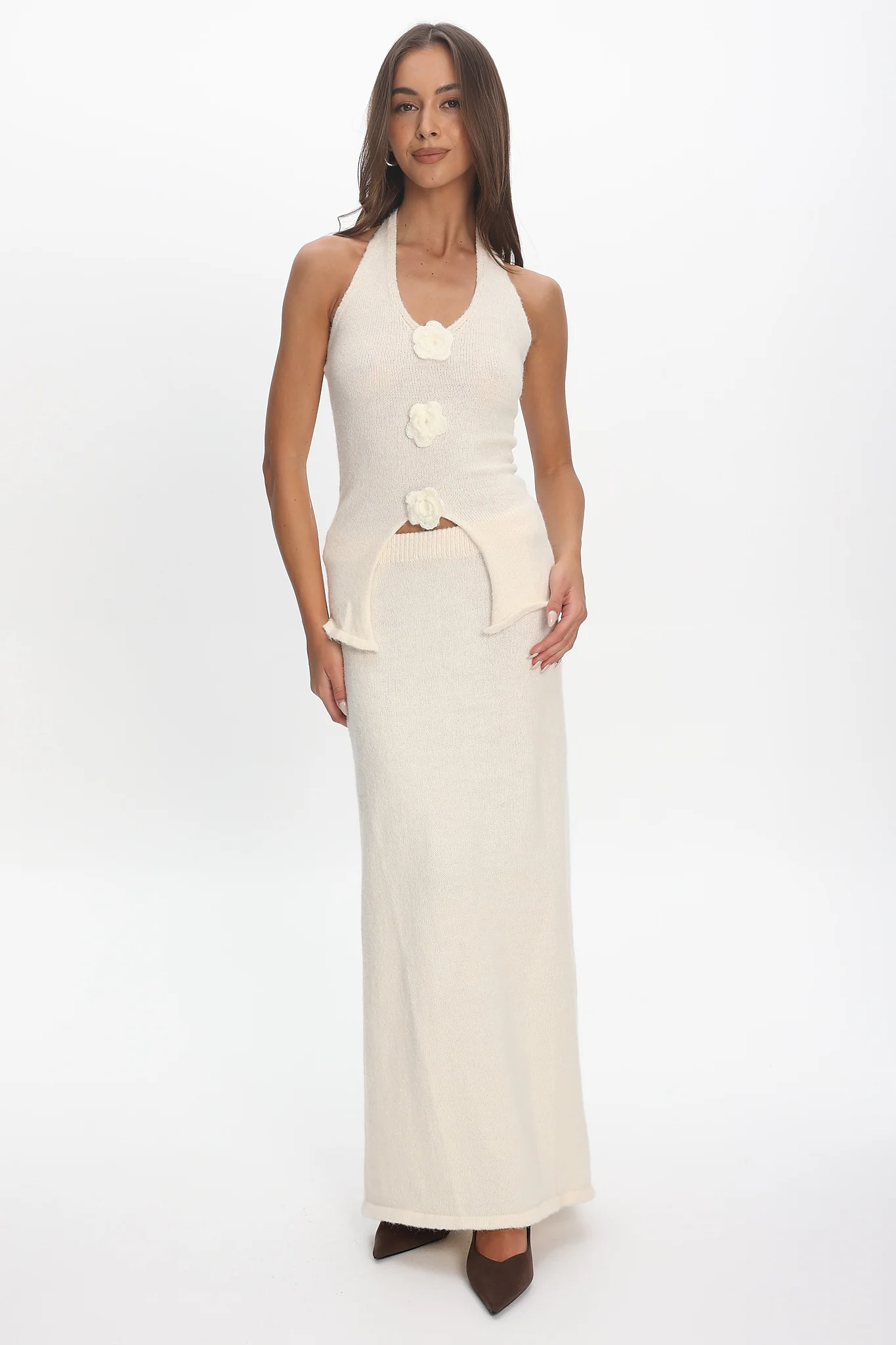 Duma Knit Maxi Skirt Cream - Image 3
