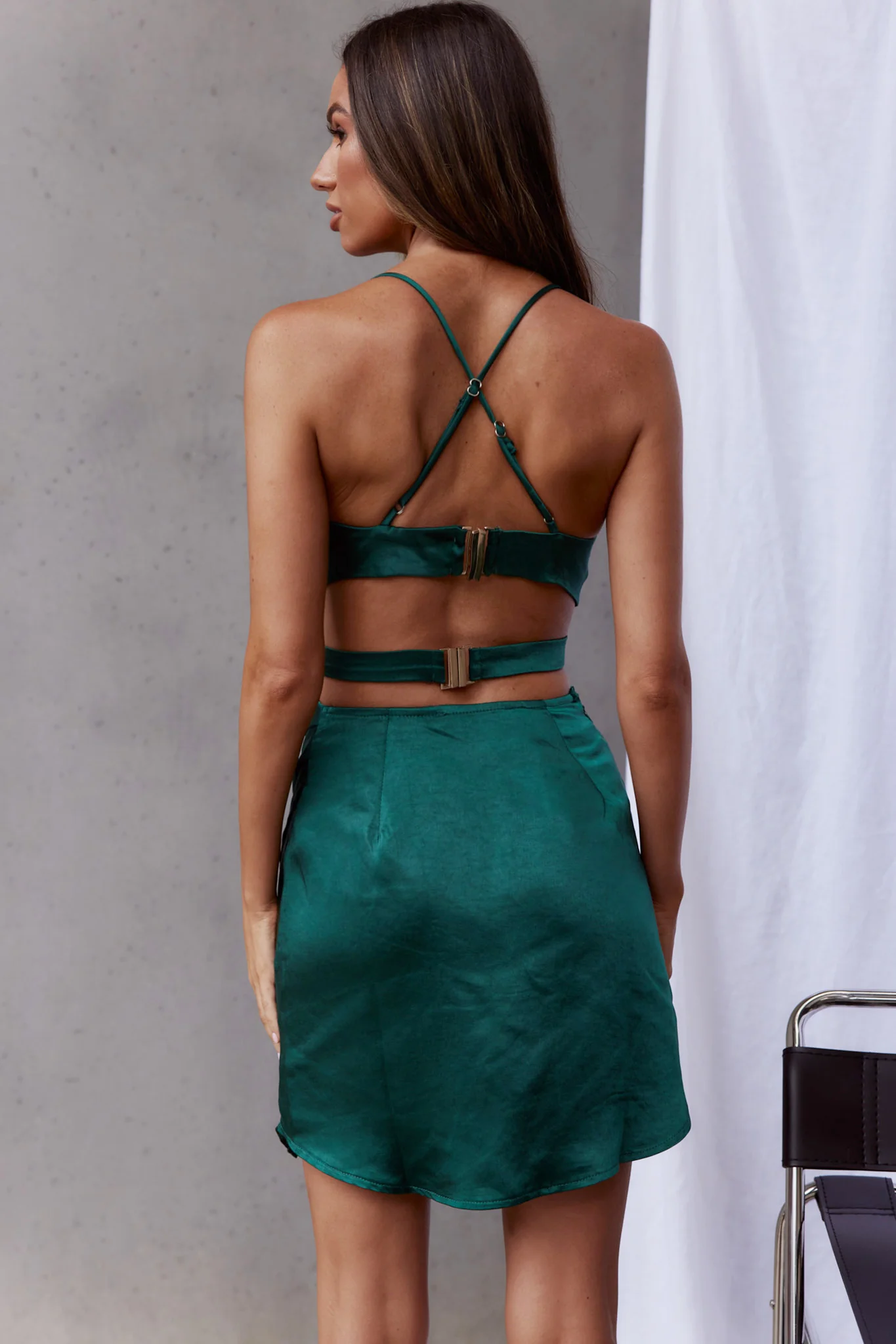 Duplicity Cut-Out Waist Asymmetrical Hem Mini Dress Forest Green - Image 2