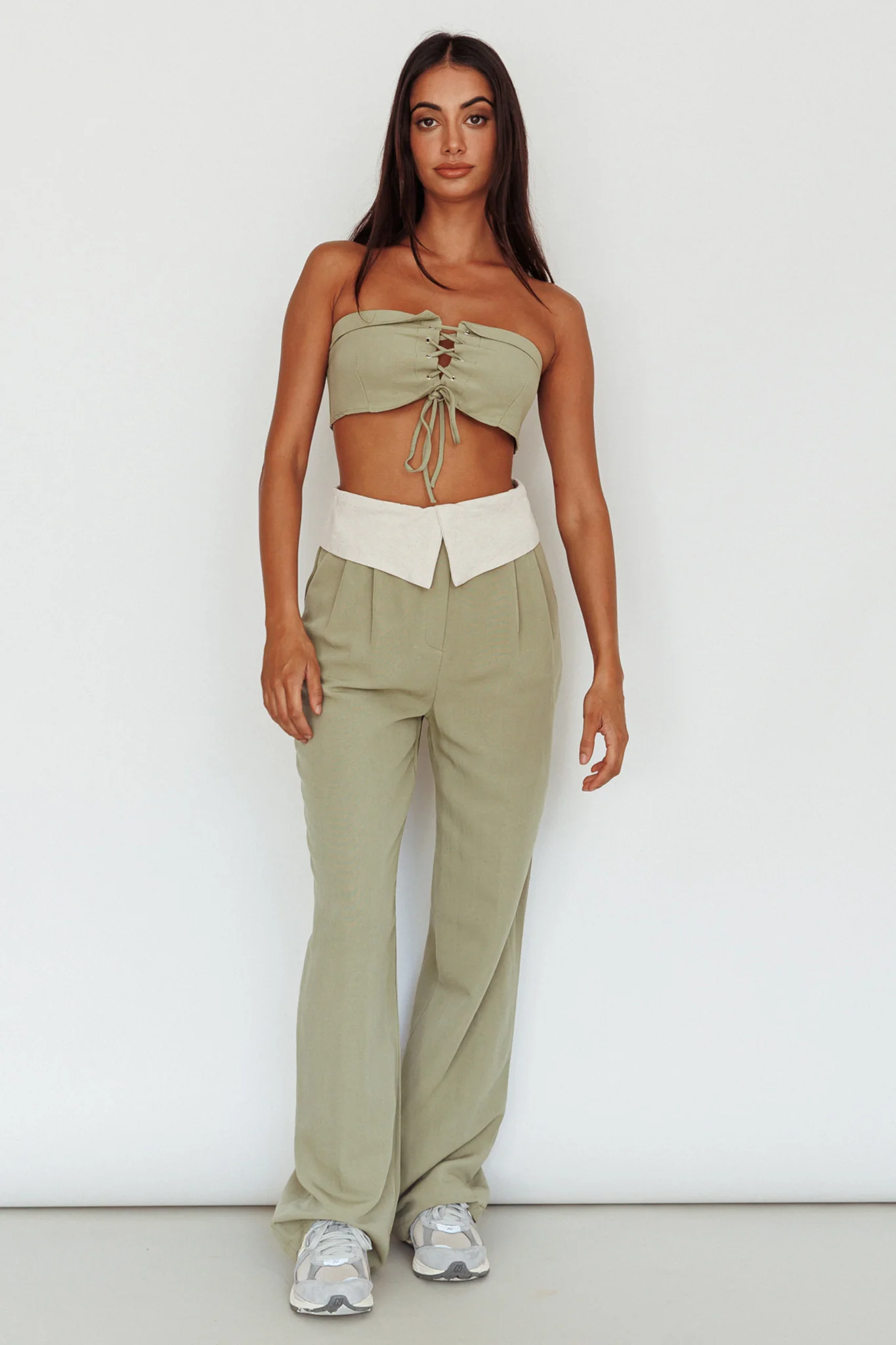 East Village Lace-Up Crop Top Sage - Image 5