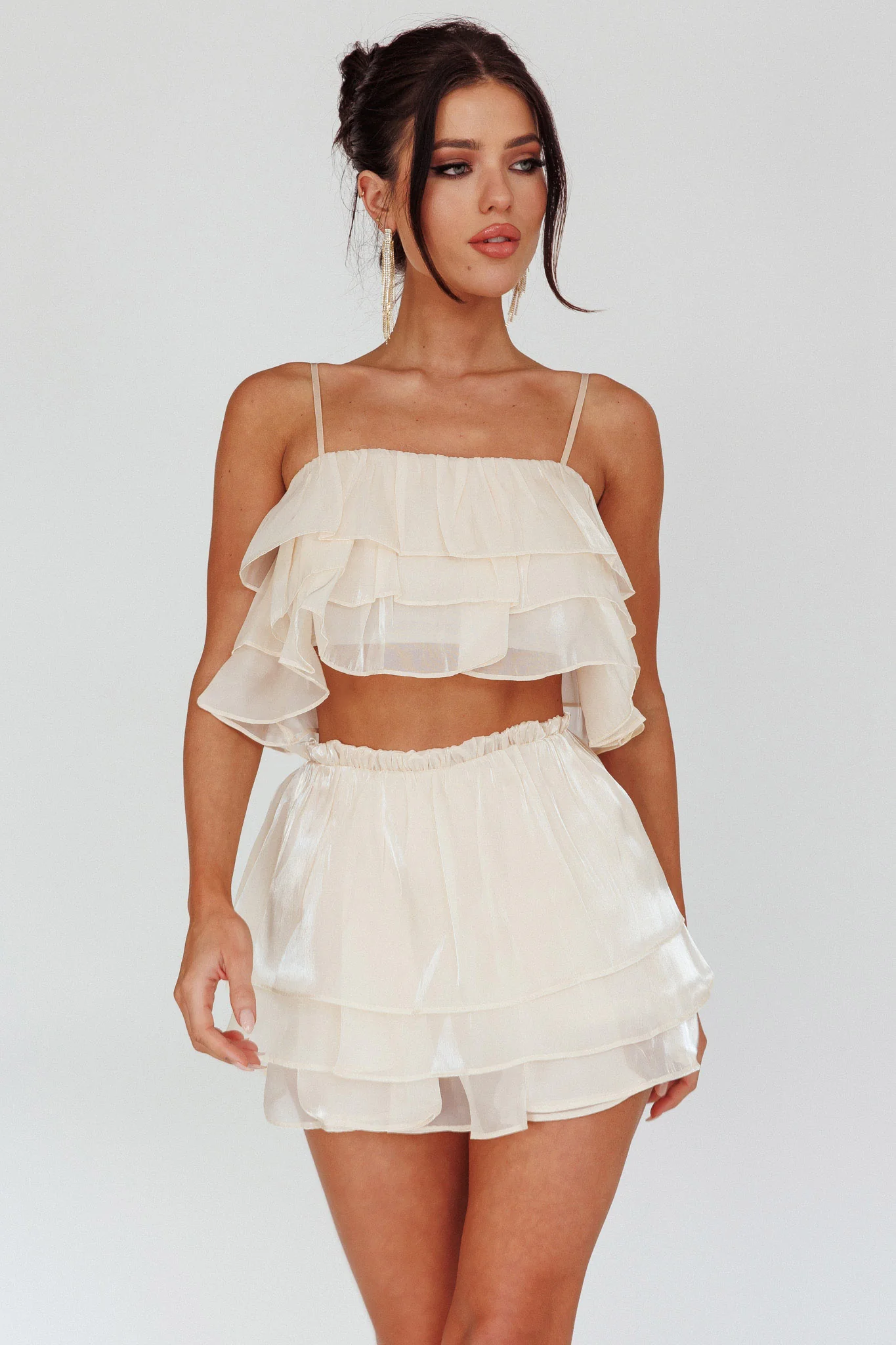 Easy To Love Layered Ruffle Crop Top Cream - Image 5