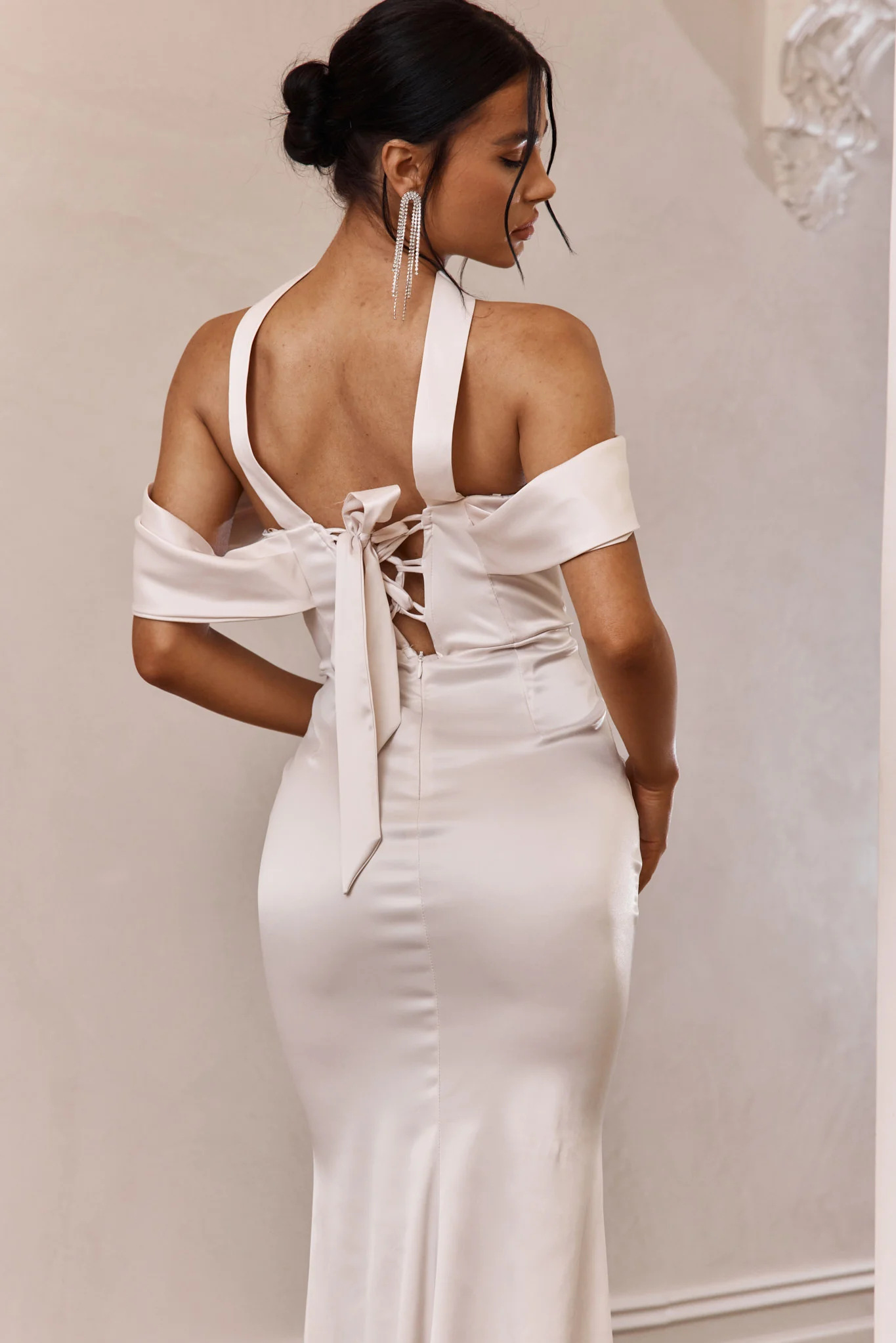 Eclipse Draped Sleeve Midi Dress Beige - Image 5