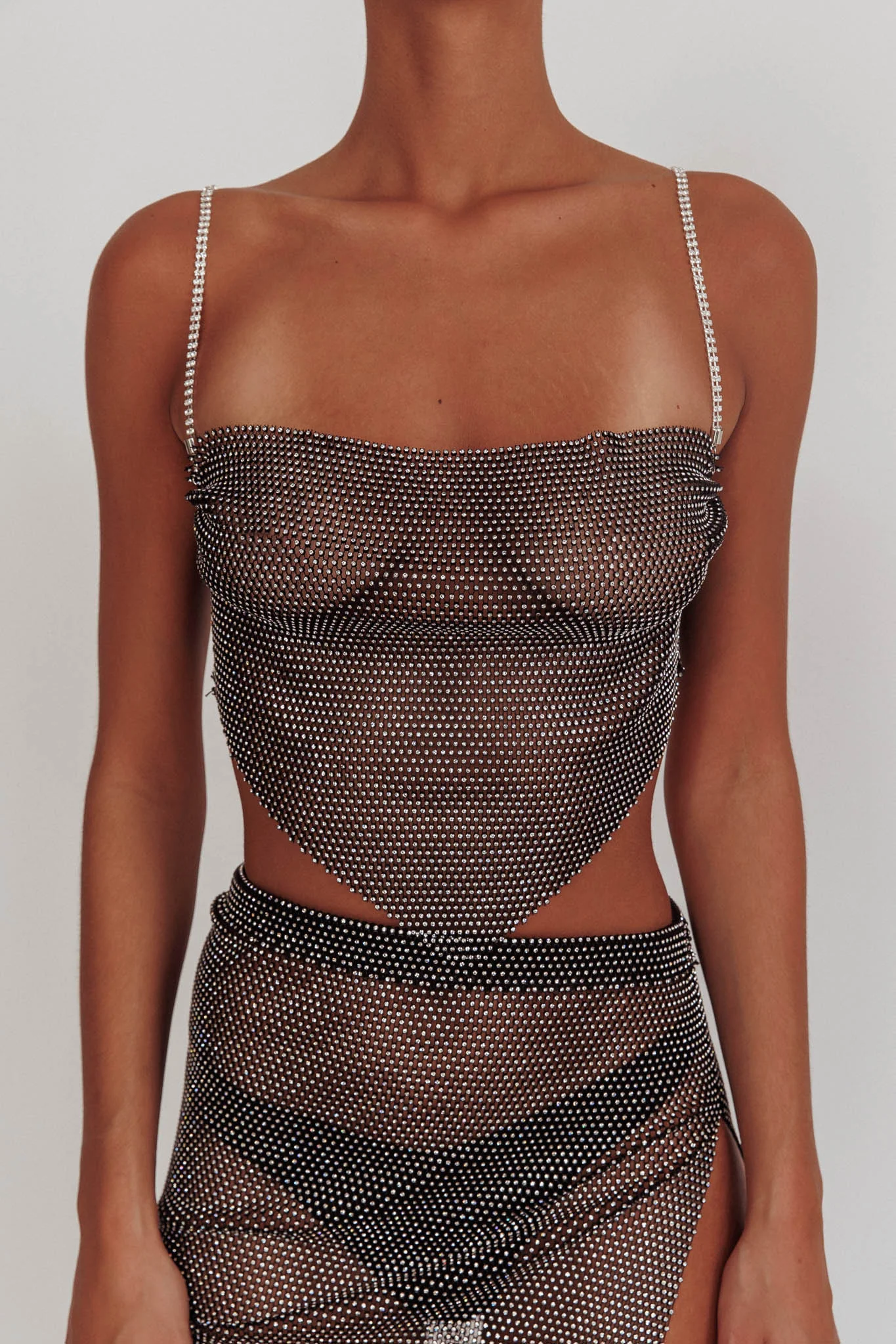 Eden Nights Diamante Mesh Top Black - Image 5