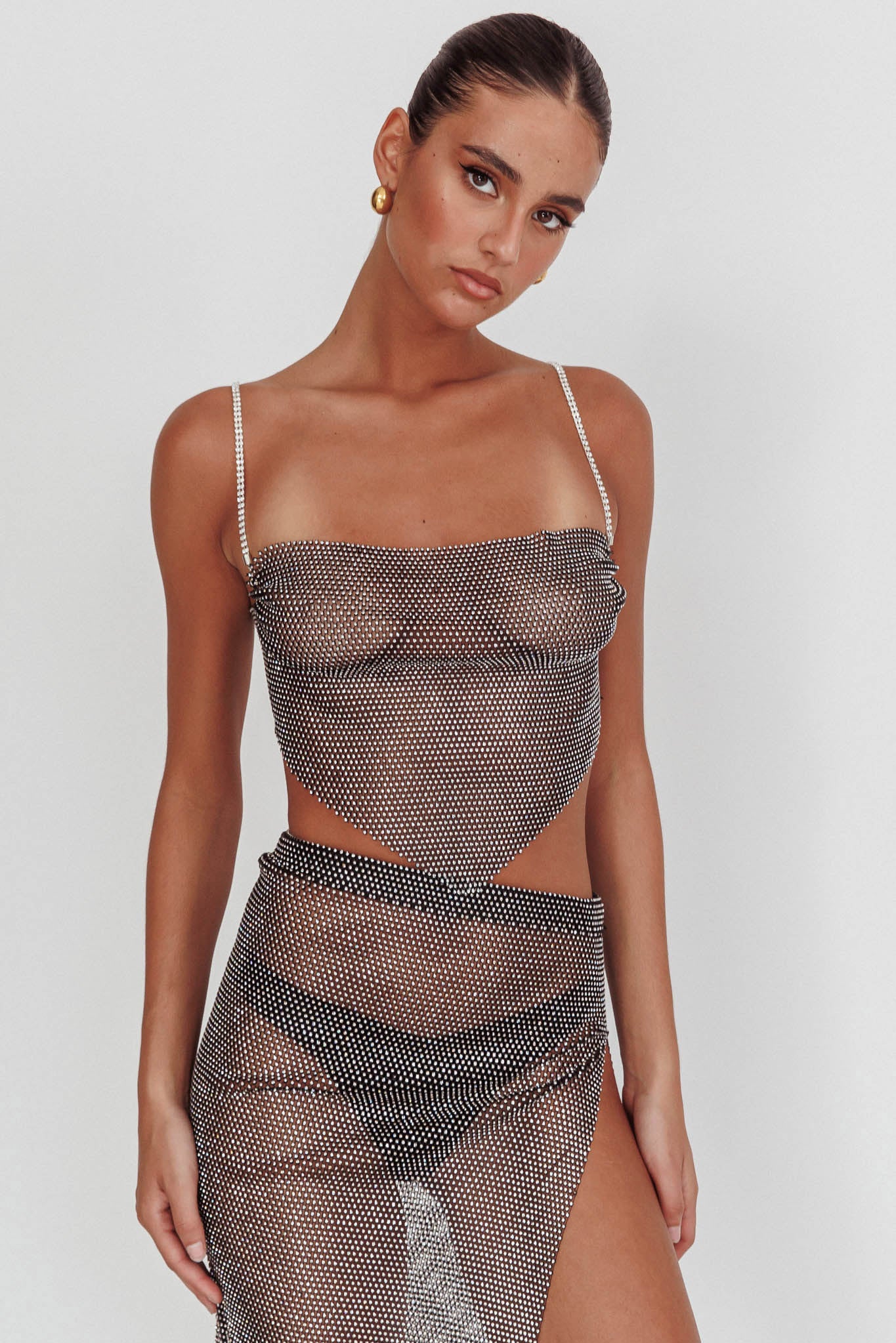 Eden Nights Diamante Mesh Top Black - Image 6
