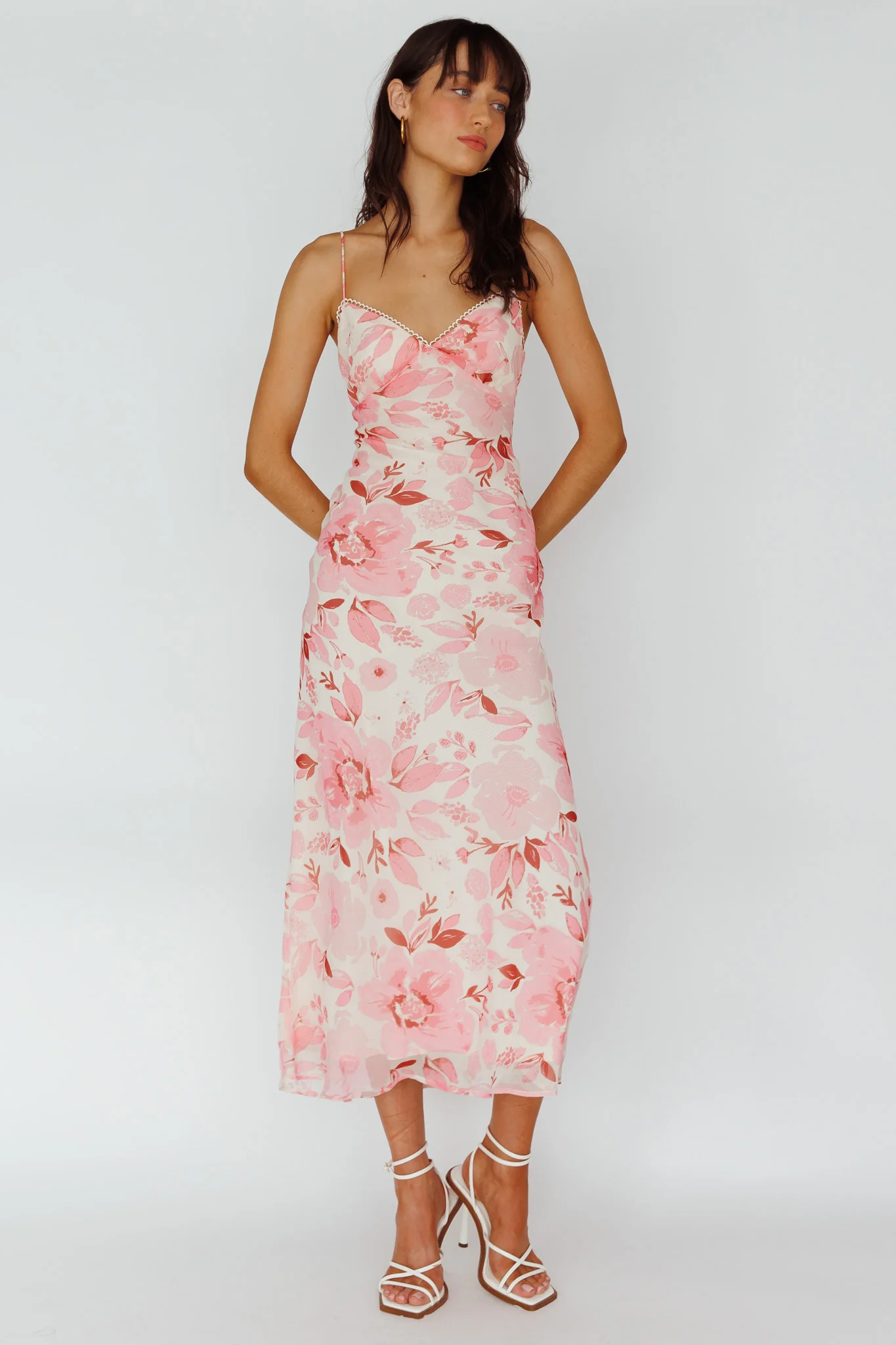 Egypt Cami Strap Midi Dress Floral Pink - Image 5