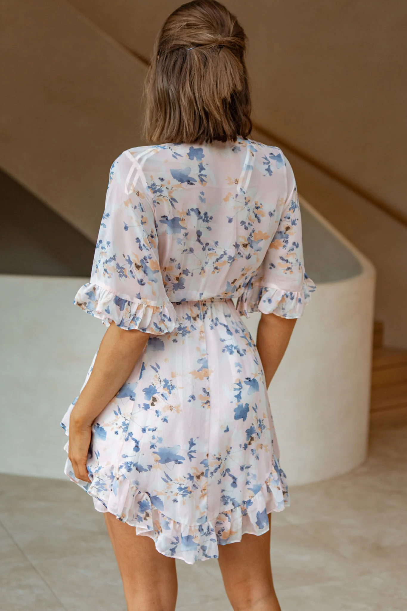 El Cerrito Flared Sleeve Godet Hem Dress Floral Print Pink - Image 2