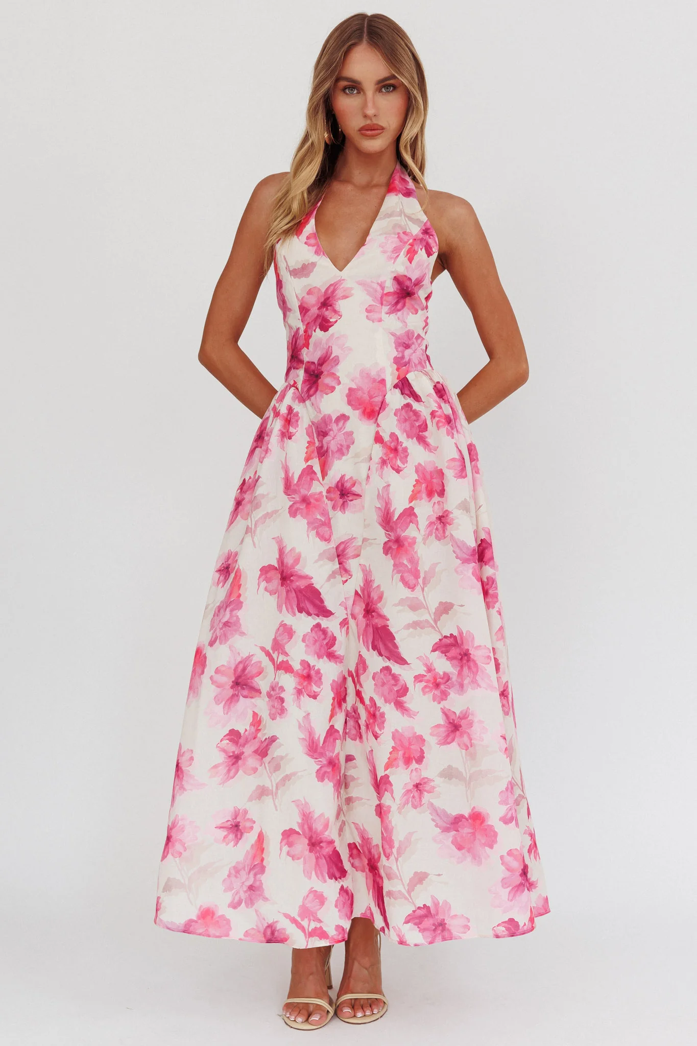 El Corazon Halterneck Dress Floral Pink - Image 4