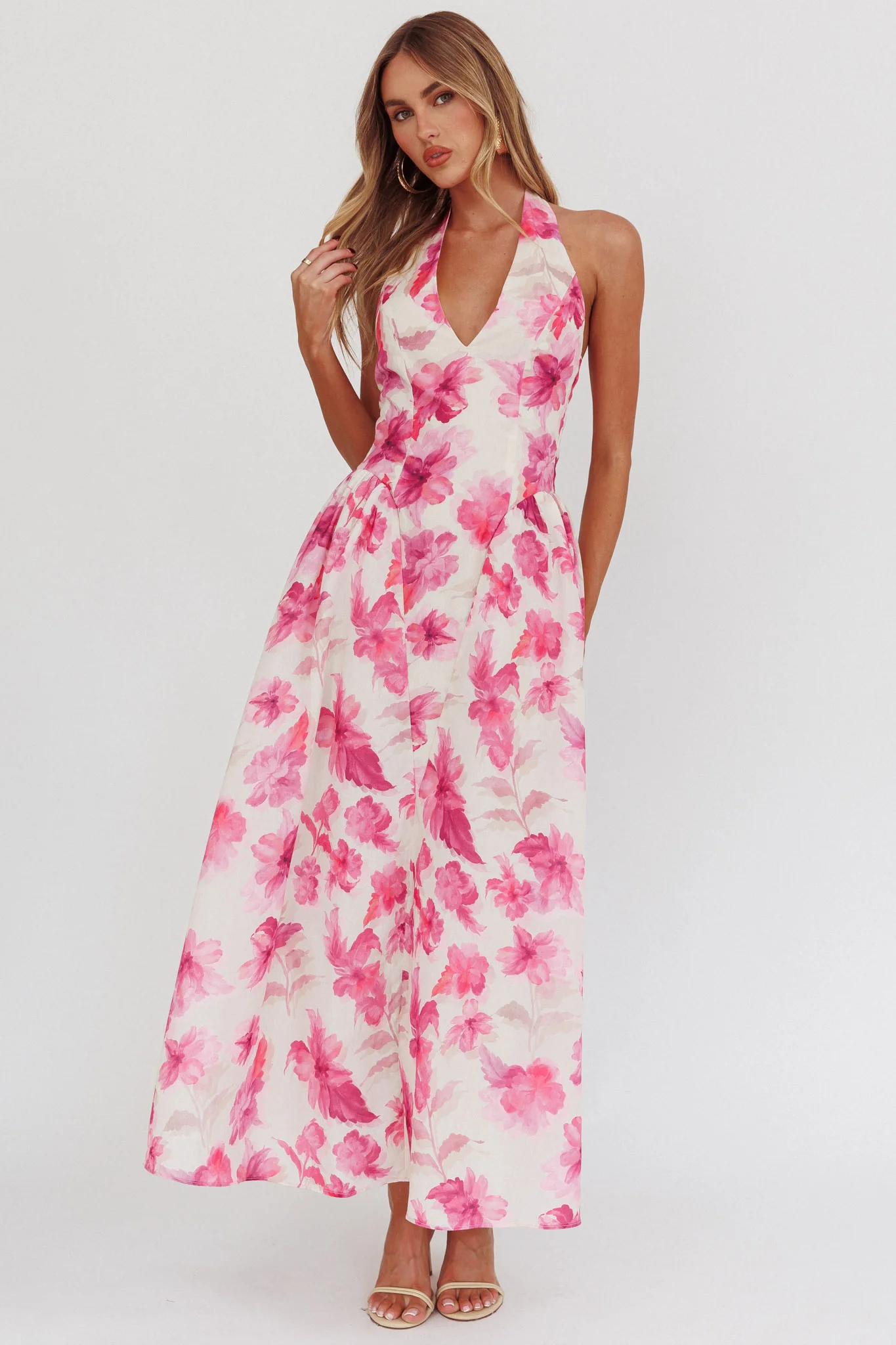 El Corazon Halterneck Dress Floral Pink - Image 5