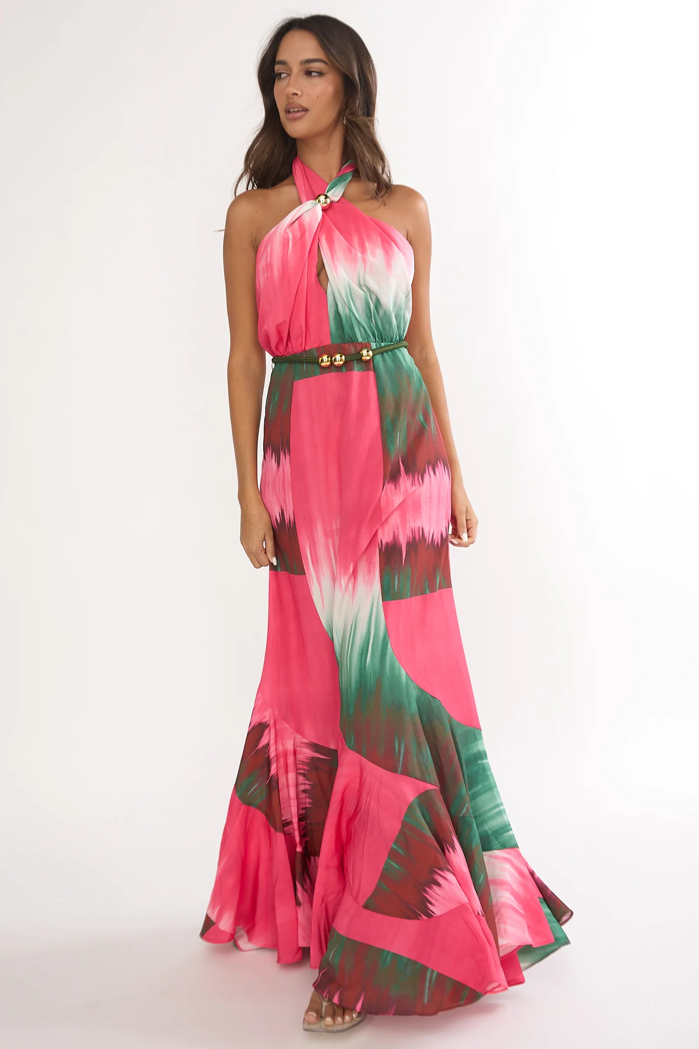 Elaina Rope Waist Halter Maxi Dress Fuchsia - Image 4