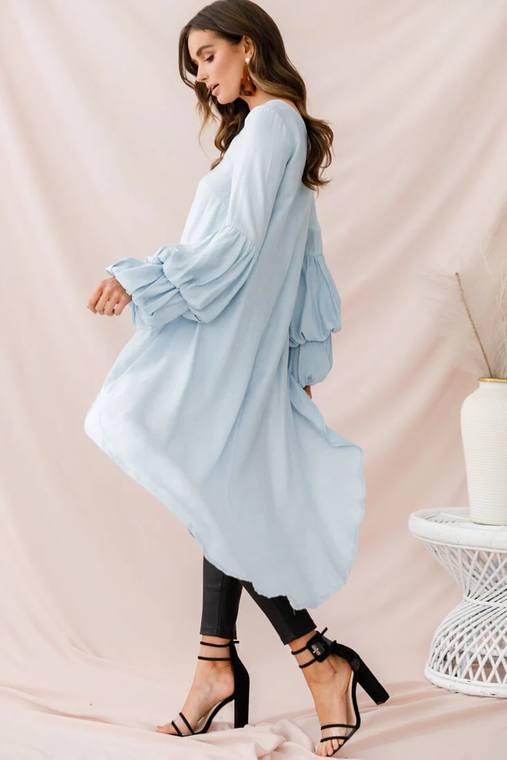 Elaine High Low Balloon Sleeve Top Blue - Image 2