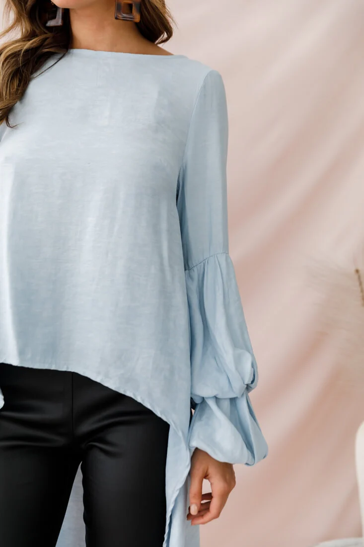 Elaine High Low Balloon Sleeve Top Blue - Image 4