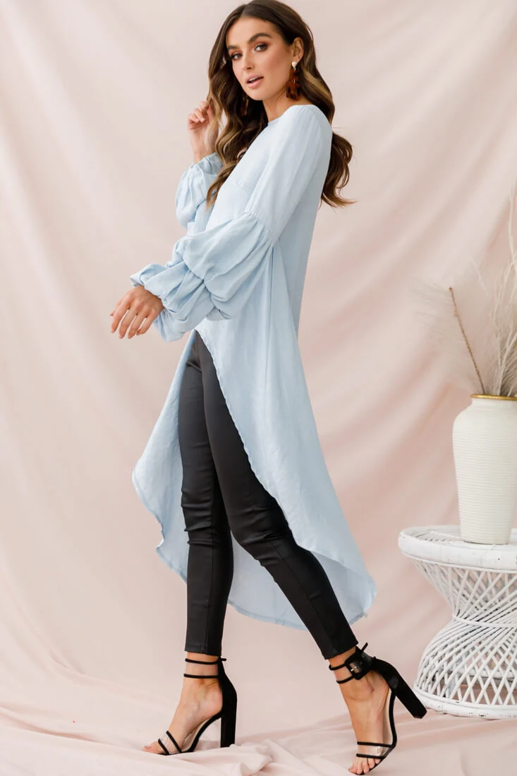 Elaine High Low Balloon Sleeve Top Blue - Image 6