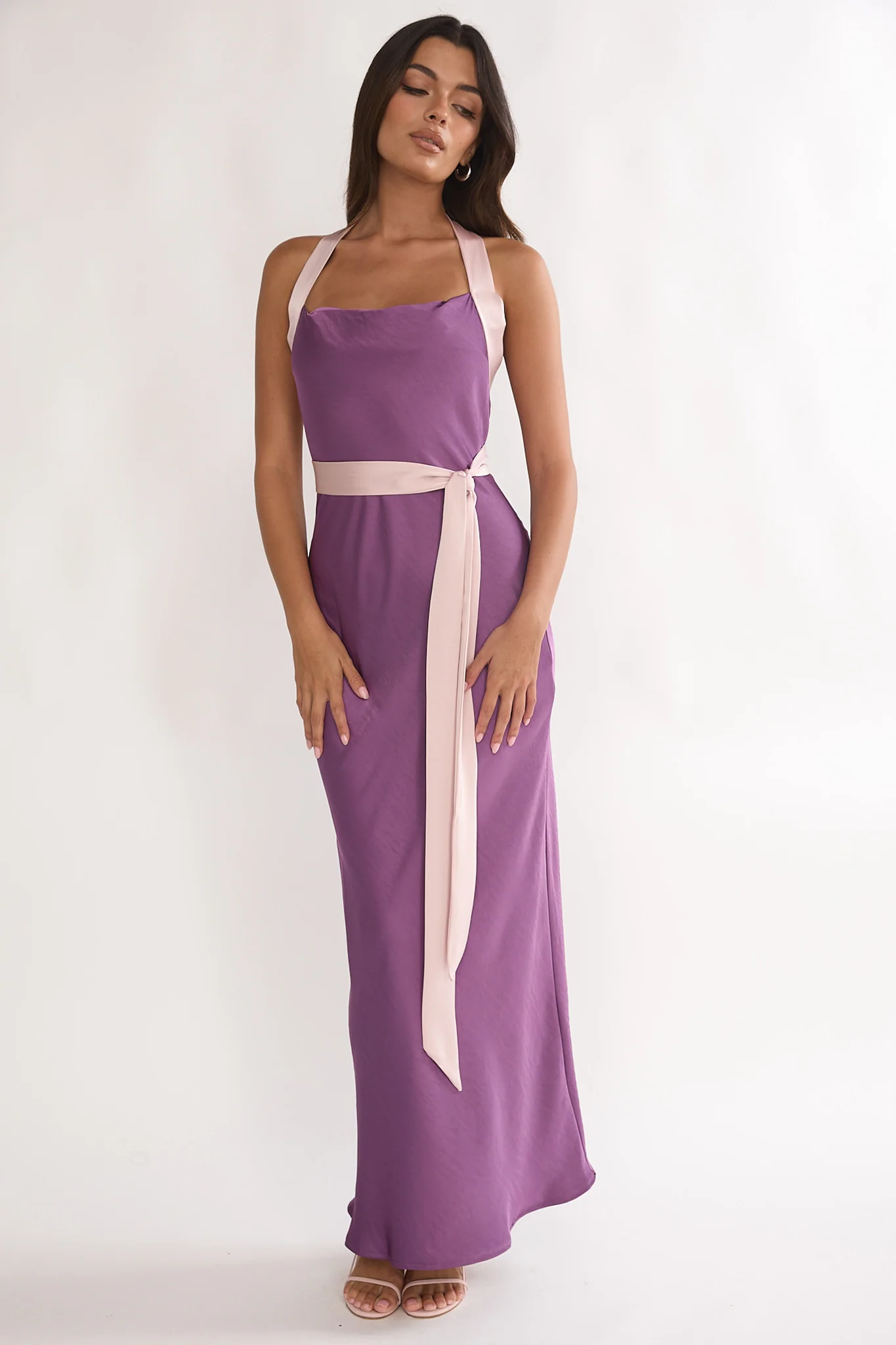 Elanah Waist Tie Halter Maxi Dress Grape - Image 2
