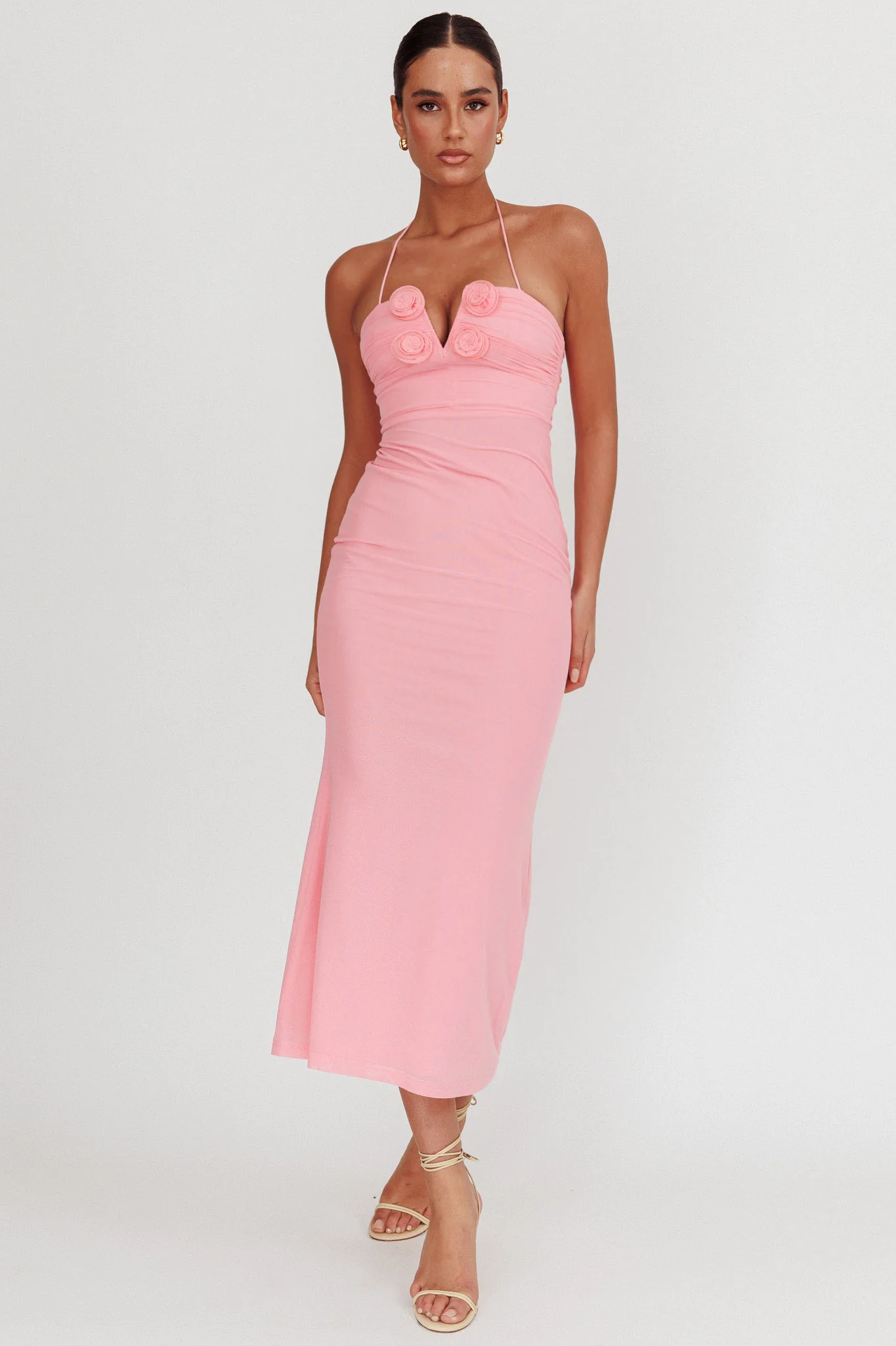 Elderberry Bodycon Halter Neck Midi Dress Pink - Image 5