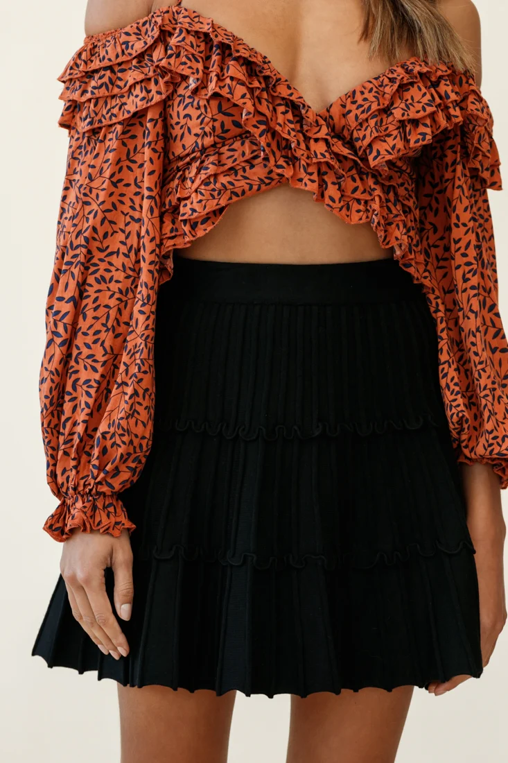 Eleanor Thick Ribbed Knit A-Line Skirt Black - Image 4