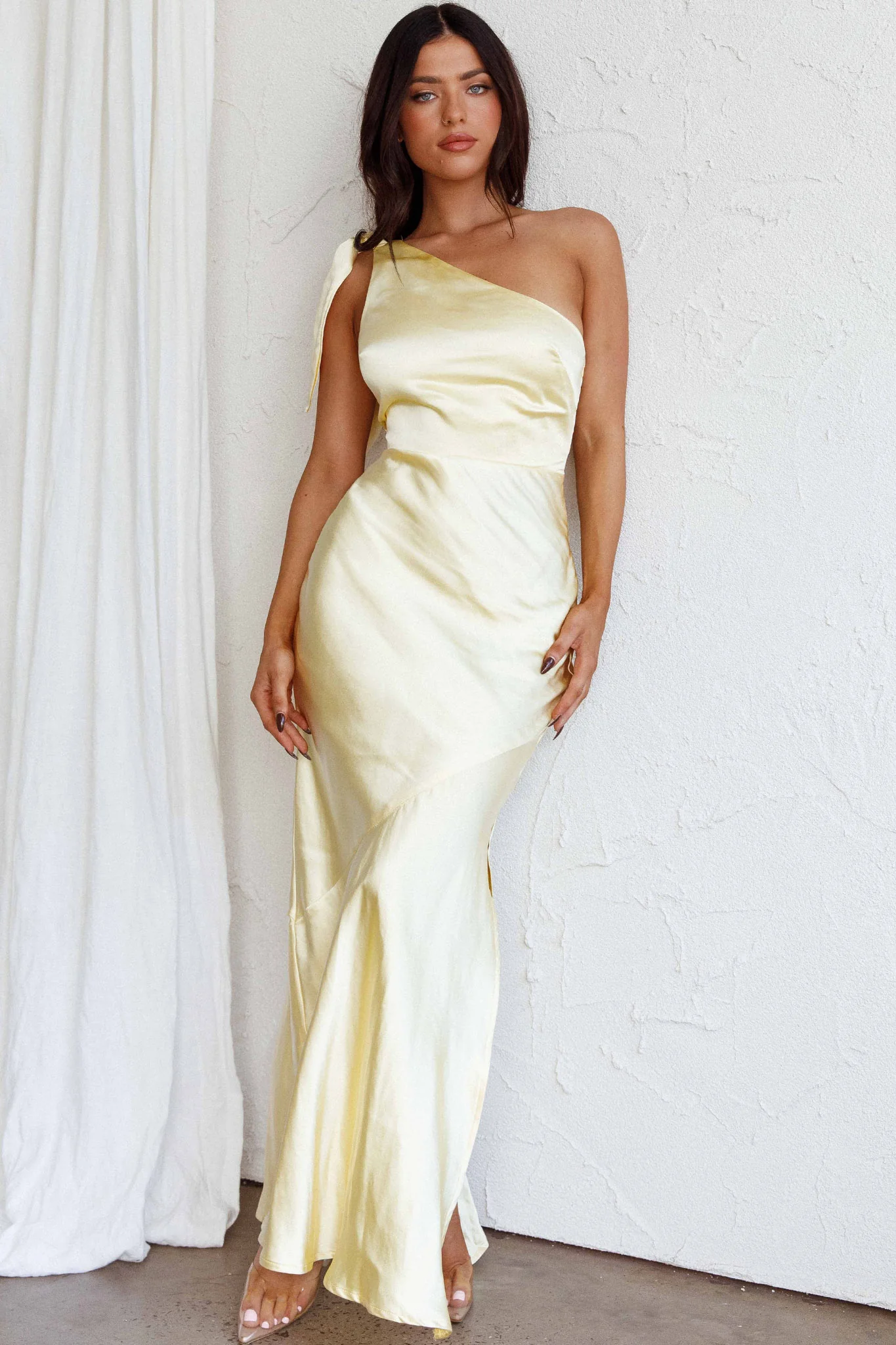 Eleanora One-Shoulder Satin Dress Butter - Image 3