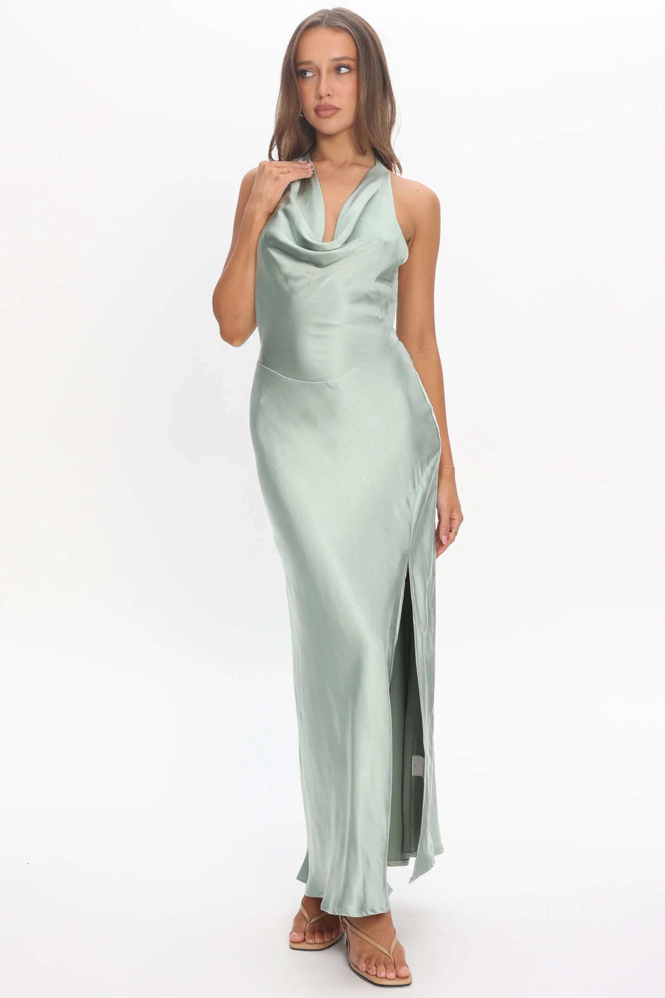 Element Tied Halter Maxi Dress Sage - Image 2