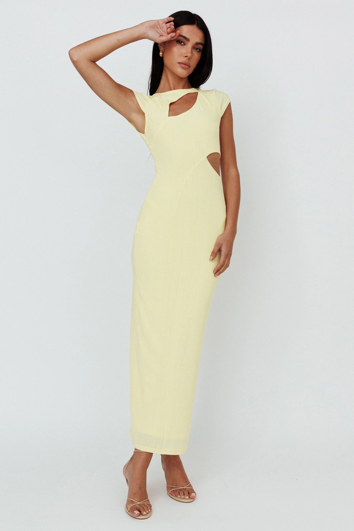 Elenice Cap Sleeve Cut-Out Midi Dress Lemon - Image 3