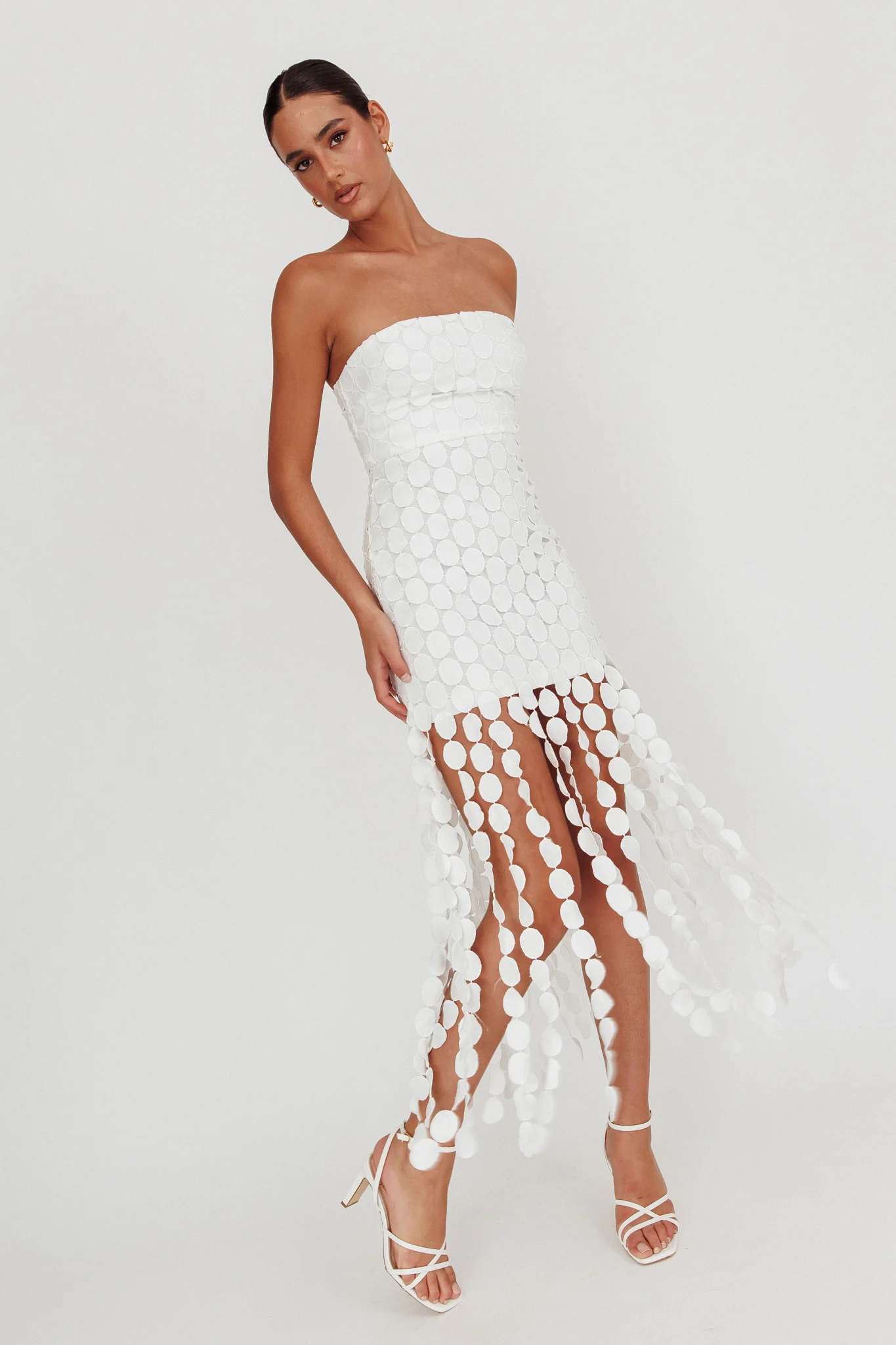 Elio Circle Trim Strapless Mini Dress White - Image 2