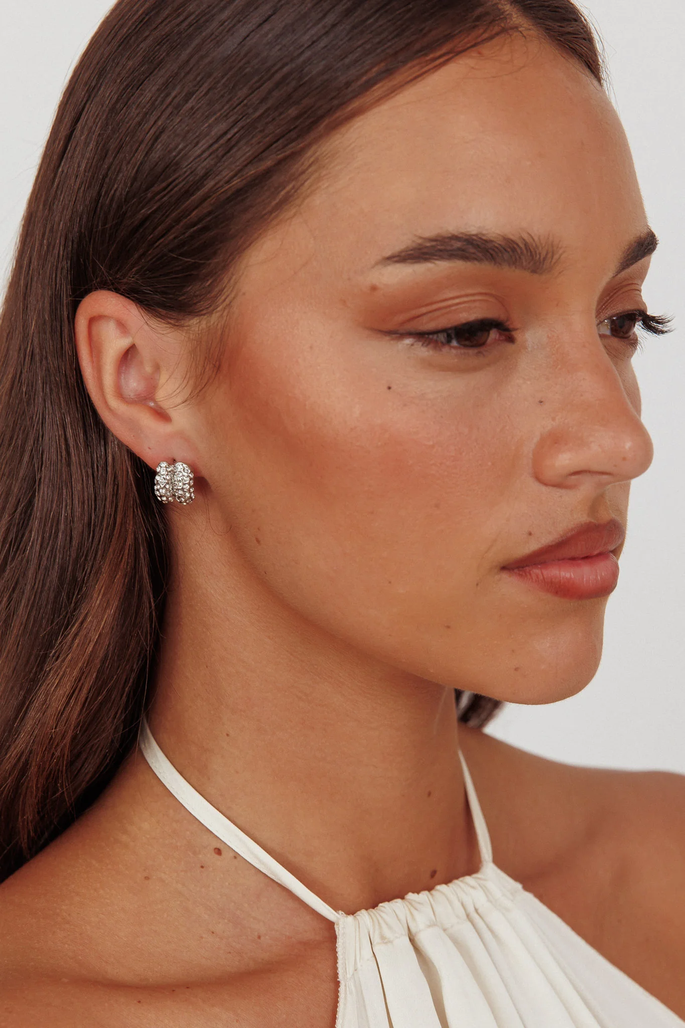 Eliza Pave Earrings Silver Diamante - Image 3