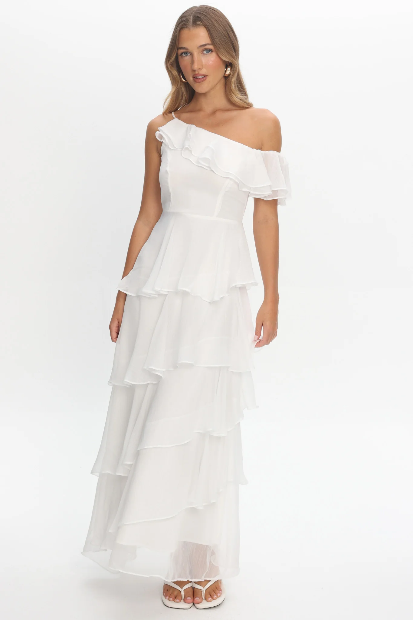 Elizaveta One-Shoulder Tiered Maxi Dress Ivory - Image 5