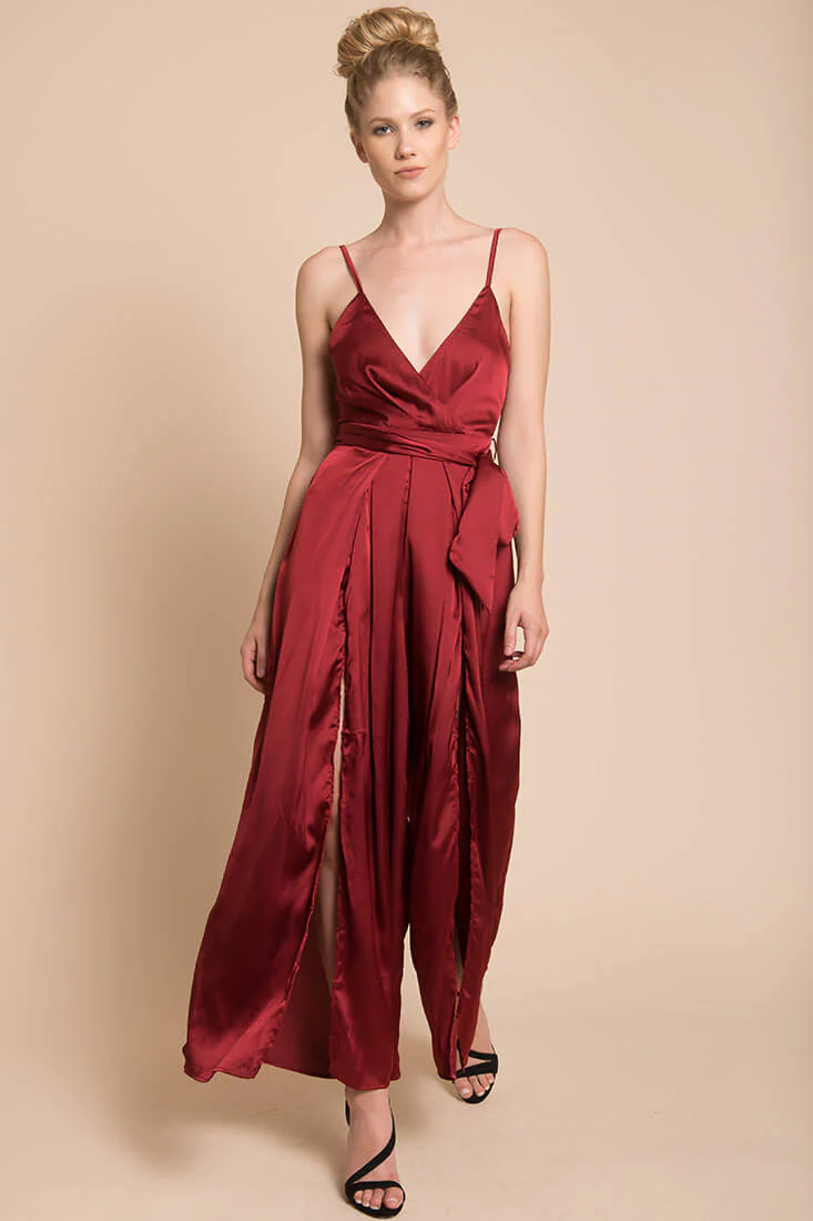Ella Open Back Jumpsuit Burgundy - Image 2