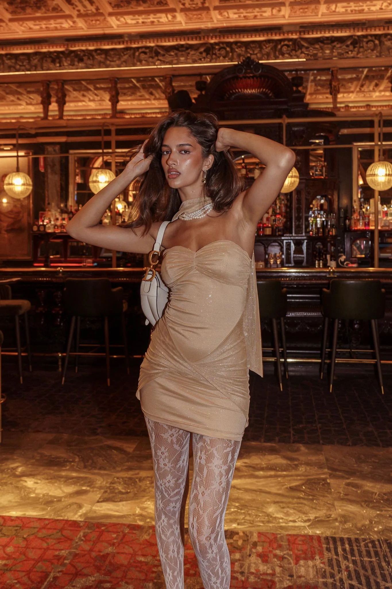 Elma Bandeau Neck Tie Mini Dress Gold - Image 2