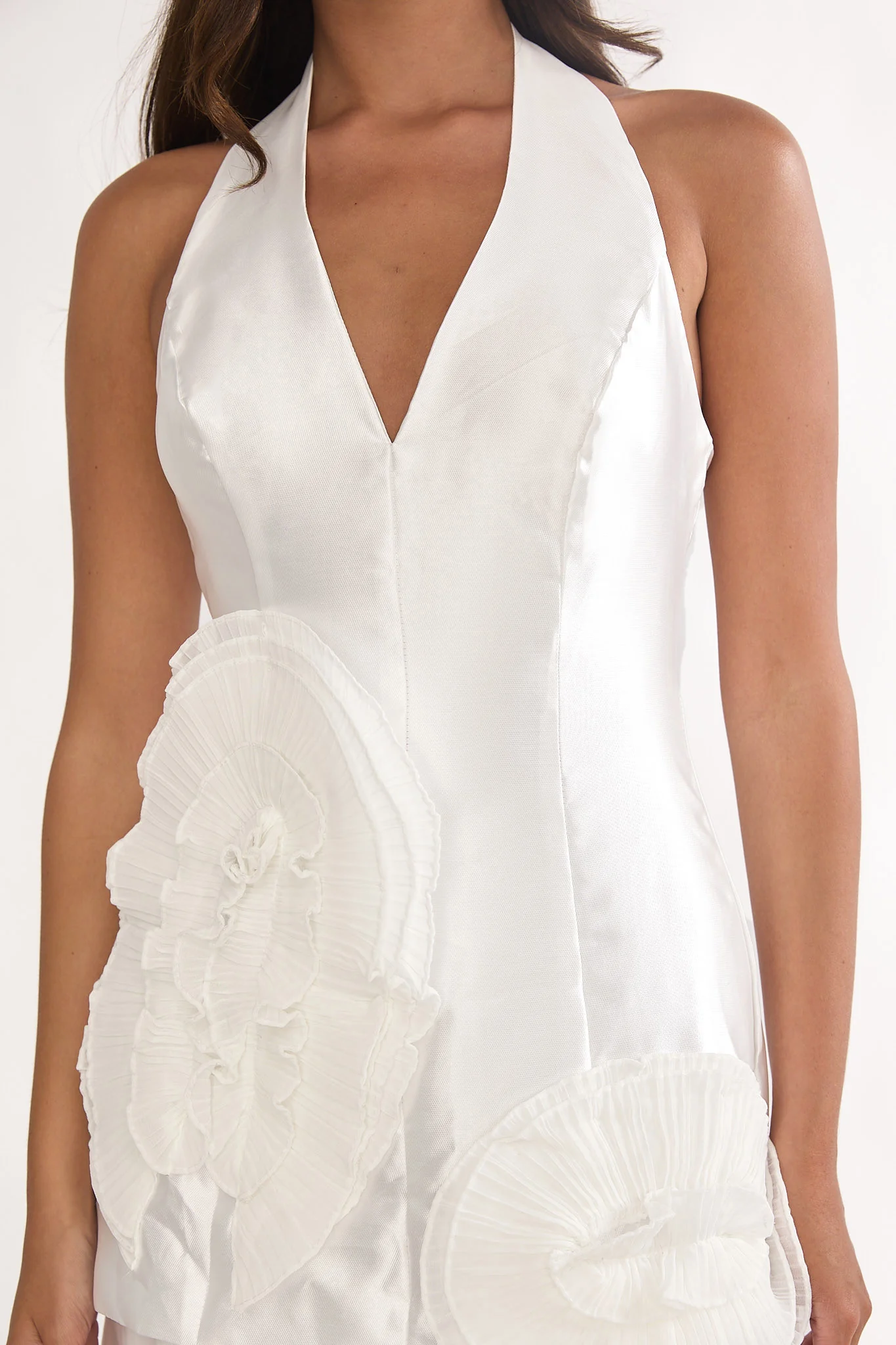 Elyria 3D Ruffle Halter Maxi Dress White - Image 2
