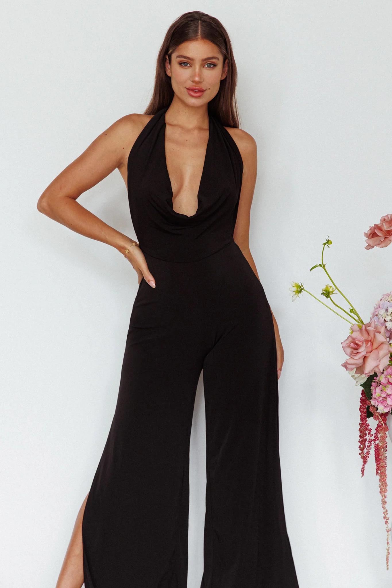 Emanuella Halterneck Split Jumpsuit Black - Image 4